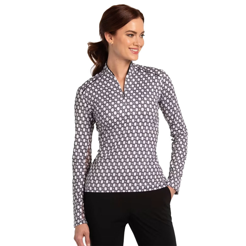 EP New York Geo Print Zip Mandarin Women's Golf Pullover - Stylish & Comfortable Golf Jacket for Women - Perfect for Golfing, Outdoor Activities & Casual Wear