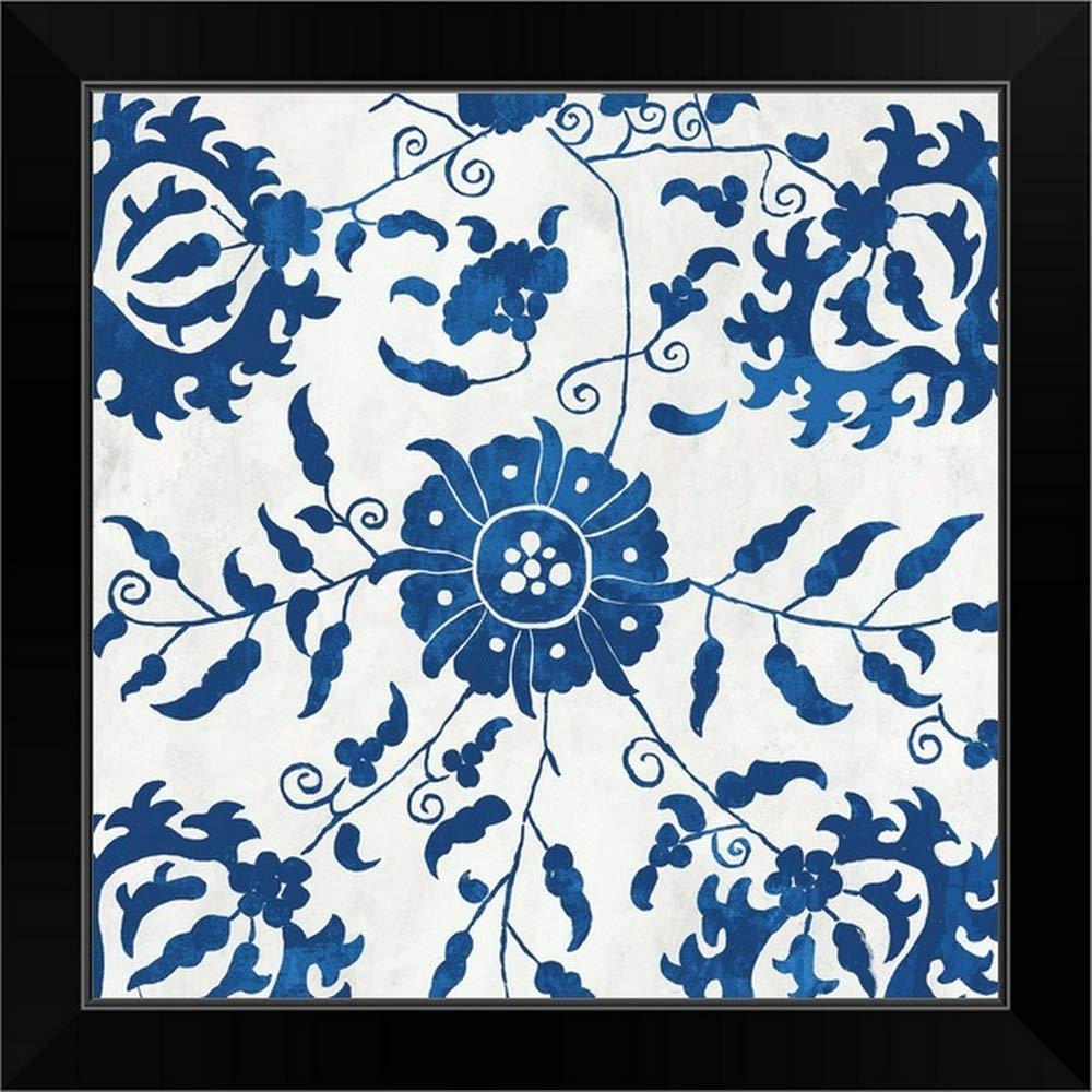 CANVAS ON DEMAND Moroccan Indigo Tile Black Framed Art Print - Handmade Wall Decor for Living Room, Bedroom & Office | Premium Canvas Painting for Home & Office Decor