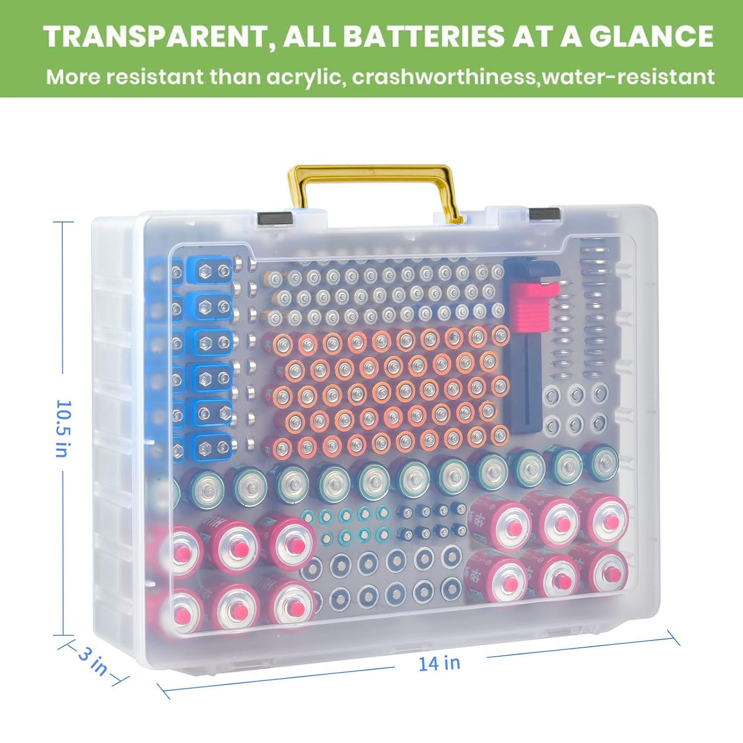 Battery Organizer Storage Case with Tester - Holds 225 AA AAA C D 9V Batteries & Lithium Cells (LR44 CR2 CR1632 CR2032) - Blue Battery Storage Box for Garage, Home & Office Organization