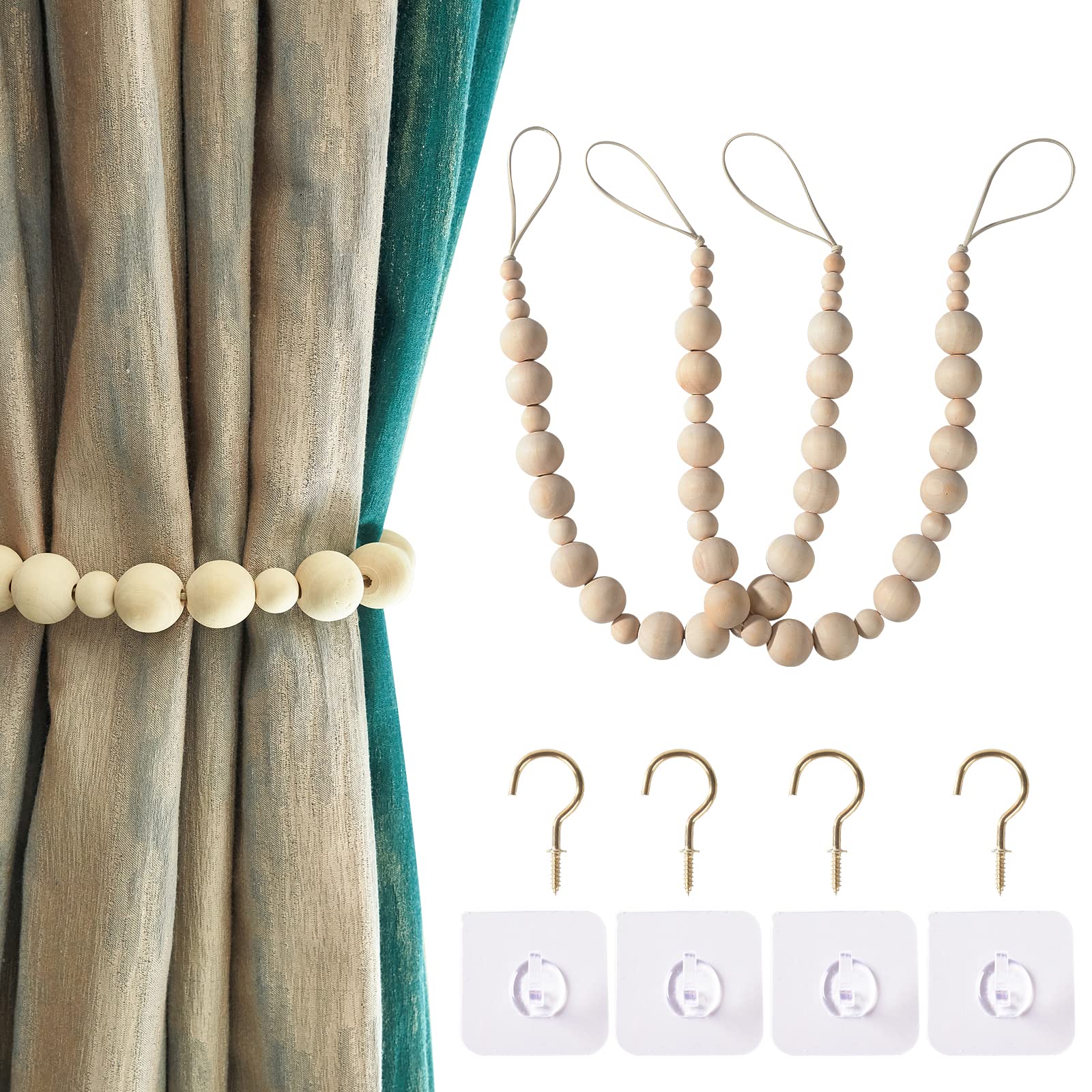 Boho Curtain Tiebacks Rope - 2 Pack Decorative Window Drapes Holder for Farmhouse, Patio, Living Room & Bedroom - Indoor/Outdoor Rustic Home & Office Decor