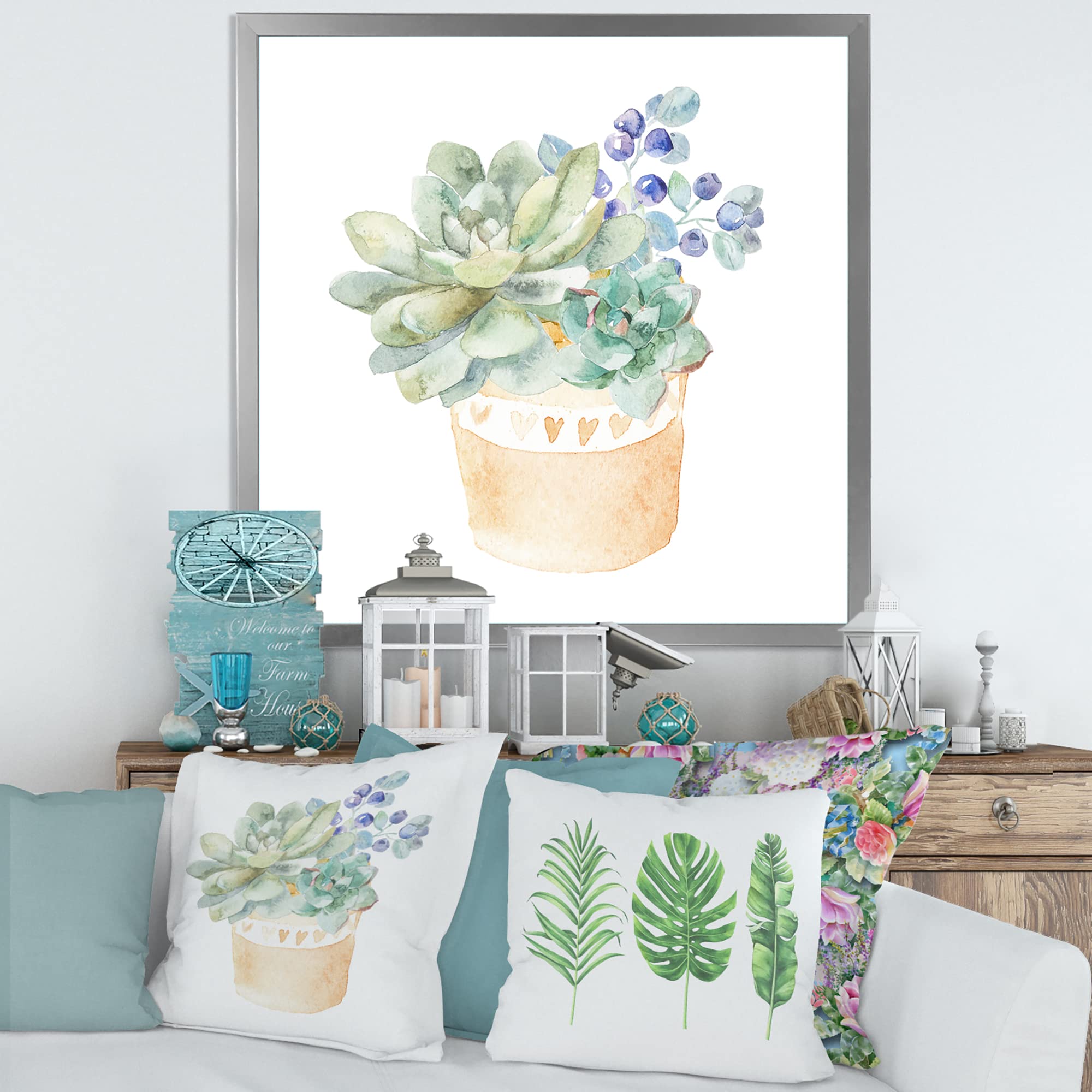Succulent Flower in Terracotta Pot - Traditional Framed Wall Art Decor for Home, Office & Gift | Perfect for Living Room, Bedroom & Interior Design