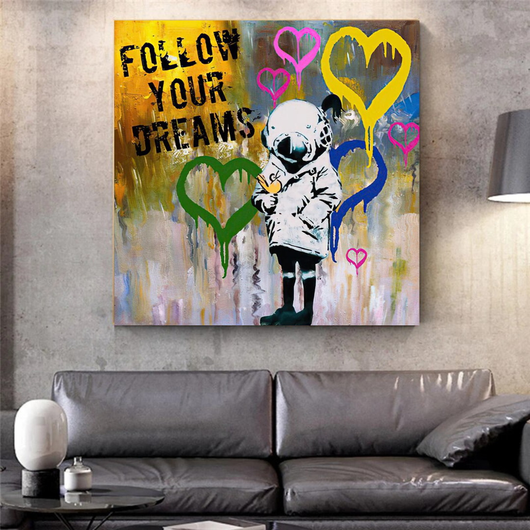 Banksy Follow Your Dreams Graffiti Canvas Wall Art Print - Urban Street Art Decor for Living Room, Bedroom & Office - Perfect Gift for Art Lovers