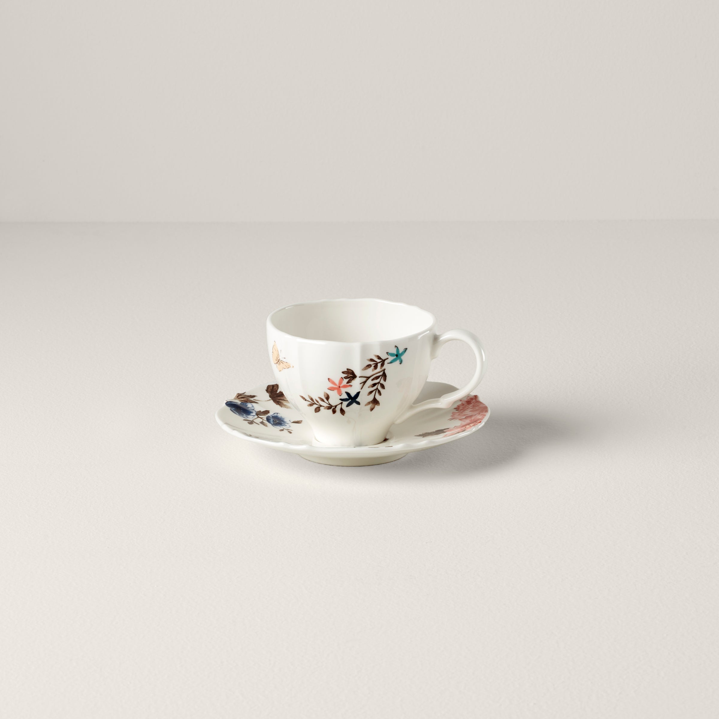 Sprig & Vine White Teacup and Saucer Set - Elegant Porcelain Tea Cup for Afternoon Tea, Gifts, and Home Decor