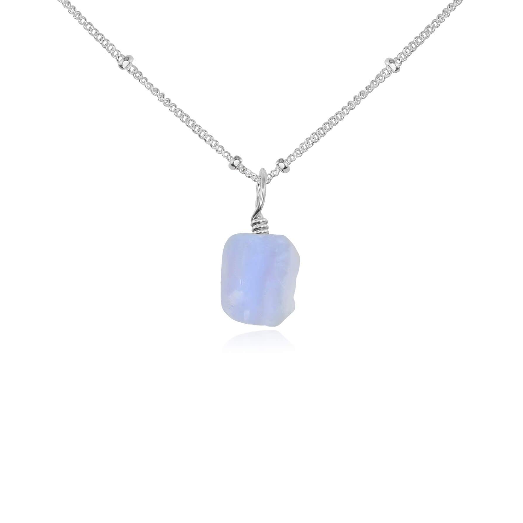 Tiny Raw Blue Lace Agate Pendant Necklace - Natural Stone Jewelry for Women - Perfect for Boho Style, Meditation & Everyday Wear