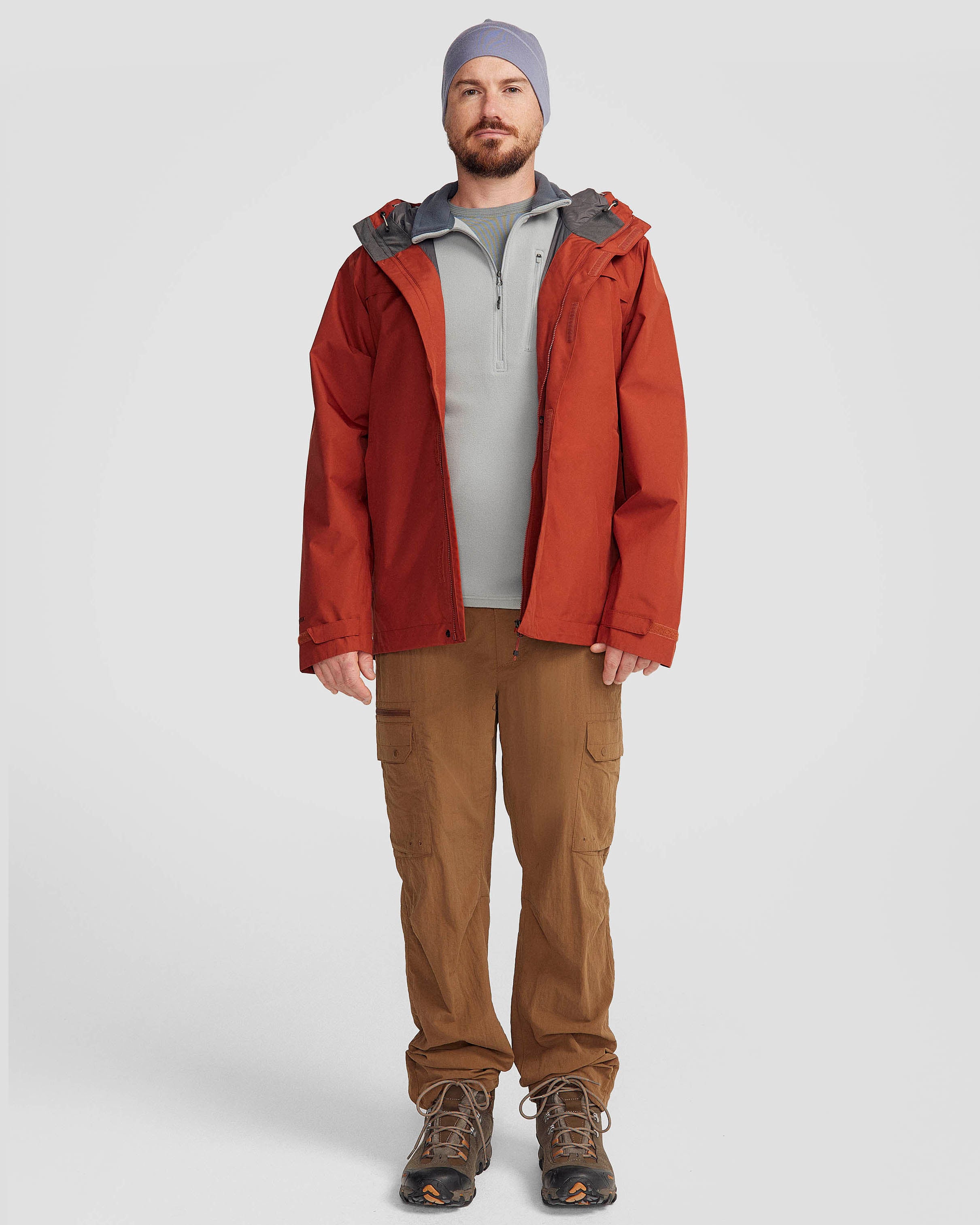 Men's Bealey 2L GORE-TEX® Waterproof Rain Jacket - Windproof Outdoor Shell with Adjustable Hood (Redwood) for Hiking, Camping & Travel