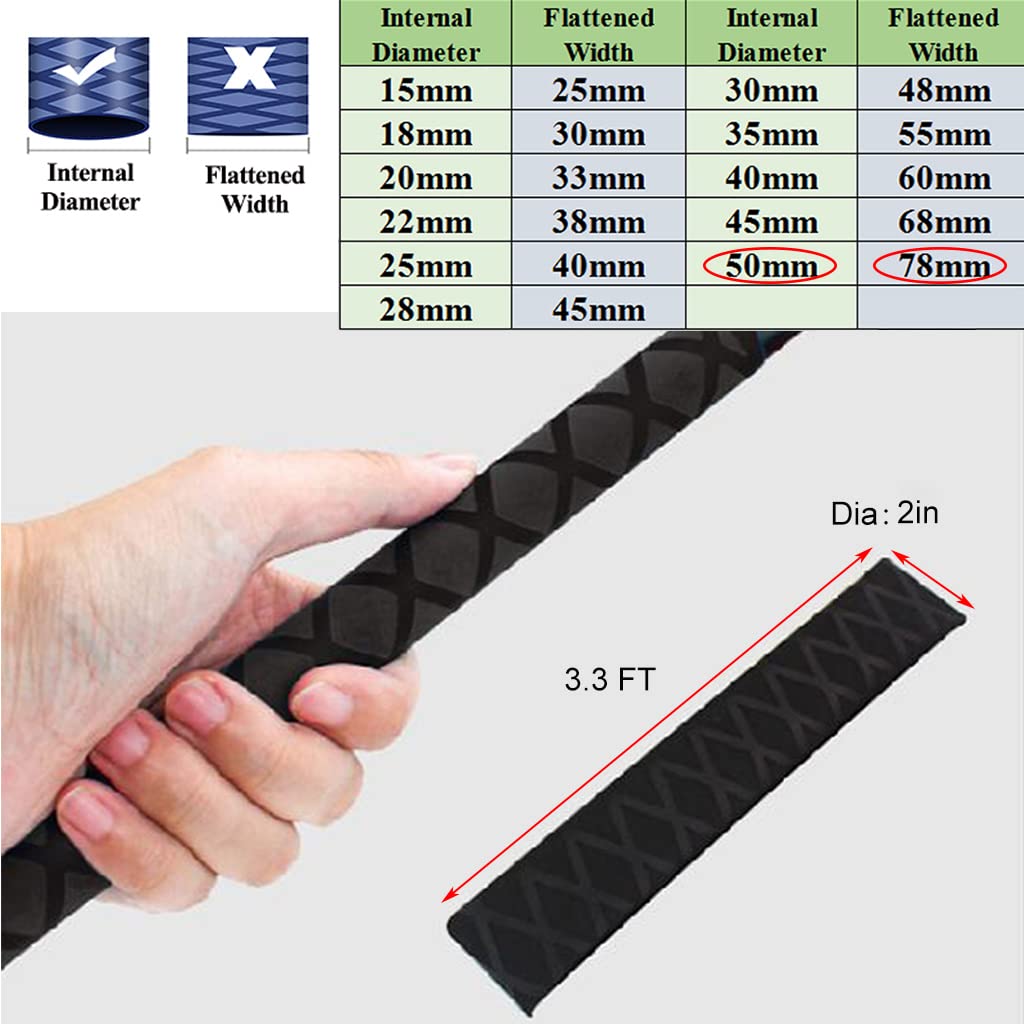 3.3 FT Diameter 2'' Fishing Rod Shrink Wrap Tubing - Non-Slip Waterproof Heat Shrink Grip for Enhanced Rod Handling - Ideal for Saltwater, Freshwater Fishing & Outdoor Sports (Black)