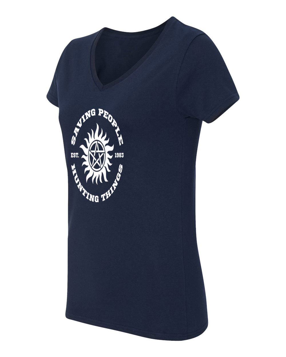 Supernatural Sam Winchester Women's V-Neck T-Shirt | RIVEBELLA | TV Show Merchandise & Fan Gifts | Perfect for Cosplay, Halloween & Supernatural Conventions