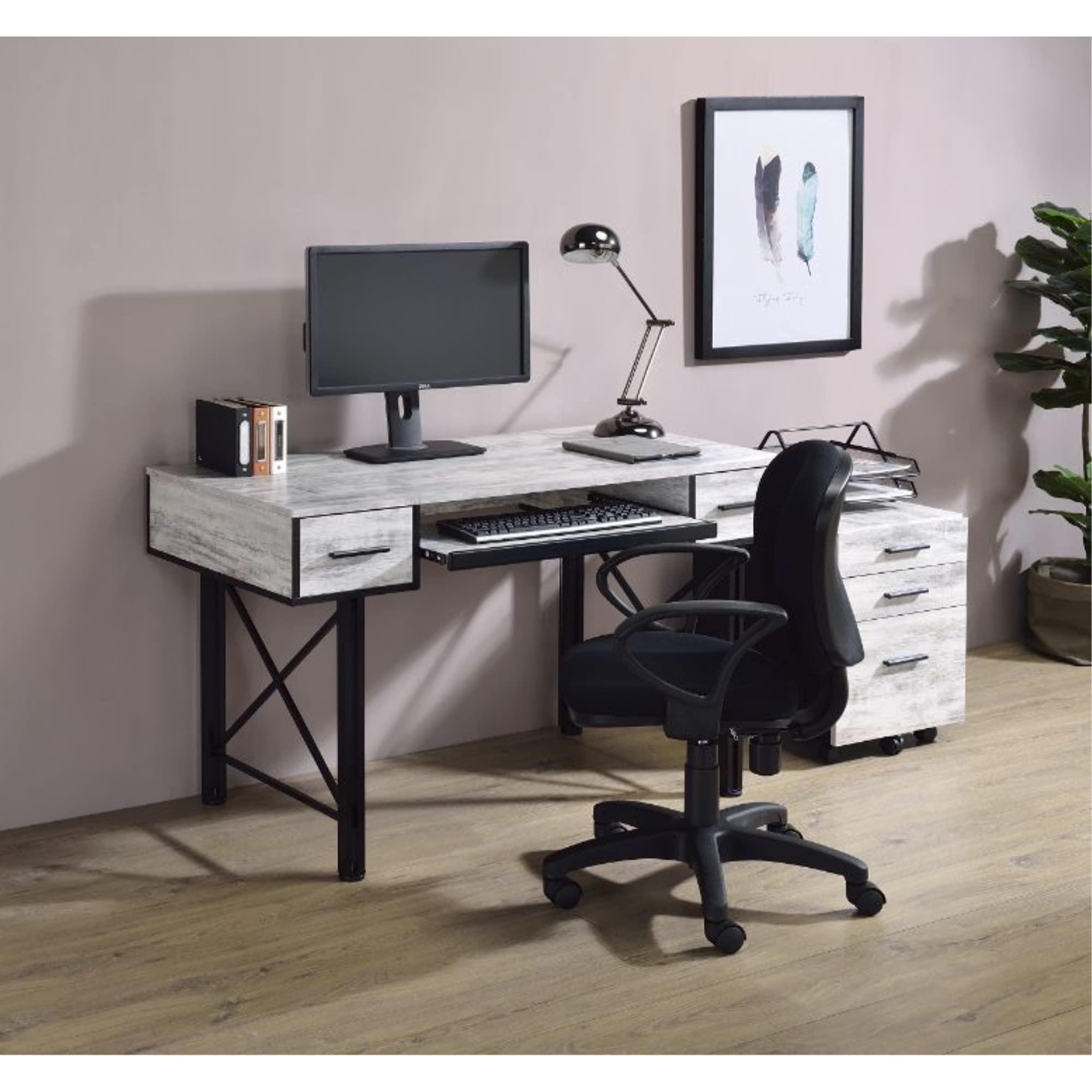Acme Settea Wooden Computer Desk - Antique White & Black Finish - Home Office Workstation for Remote Work & Study