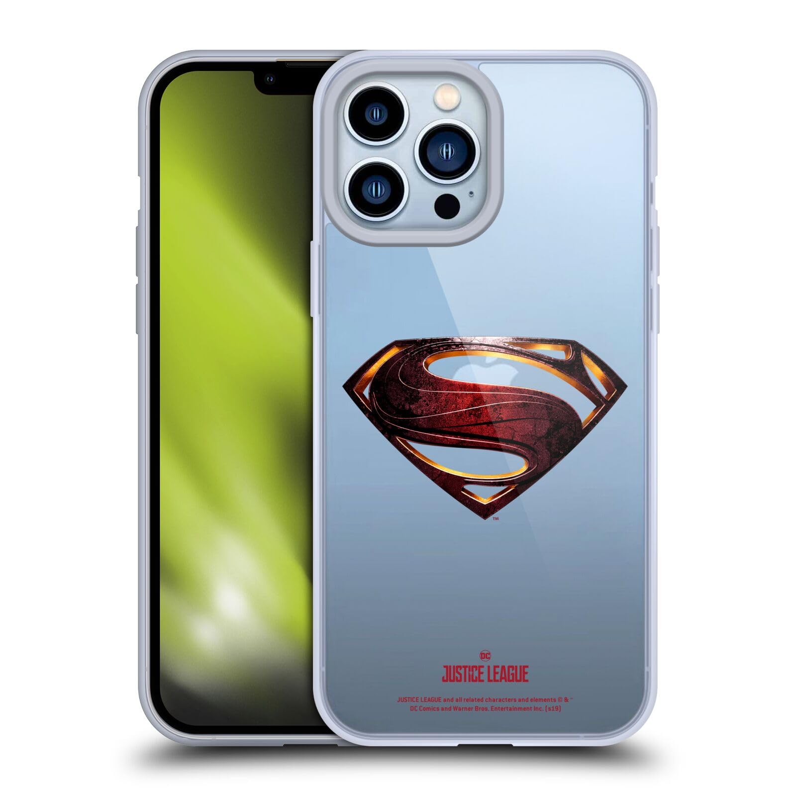 Officially Licensed Justice League Superman Logo Soft Gel Case for iPhone 13 Pro Max - Durable Protective Cover with Movie Design, Perfect for DC Fans & Daily Use
