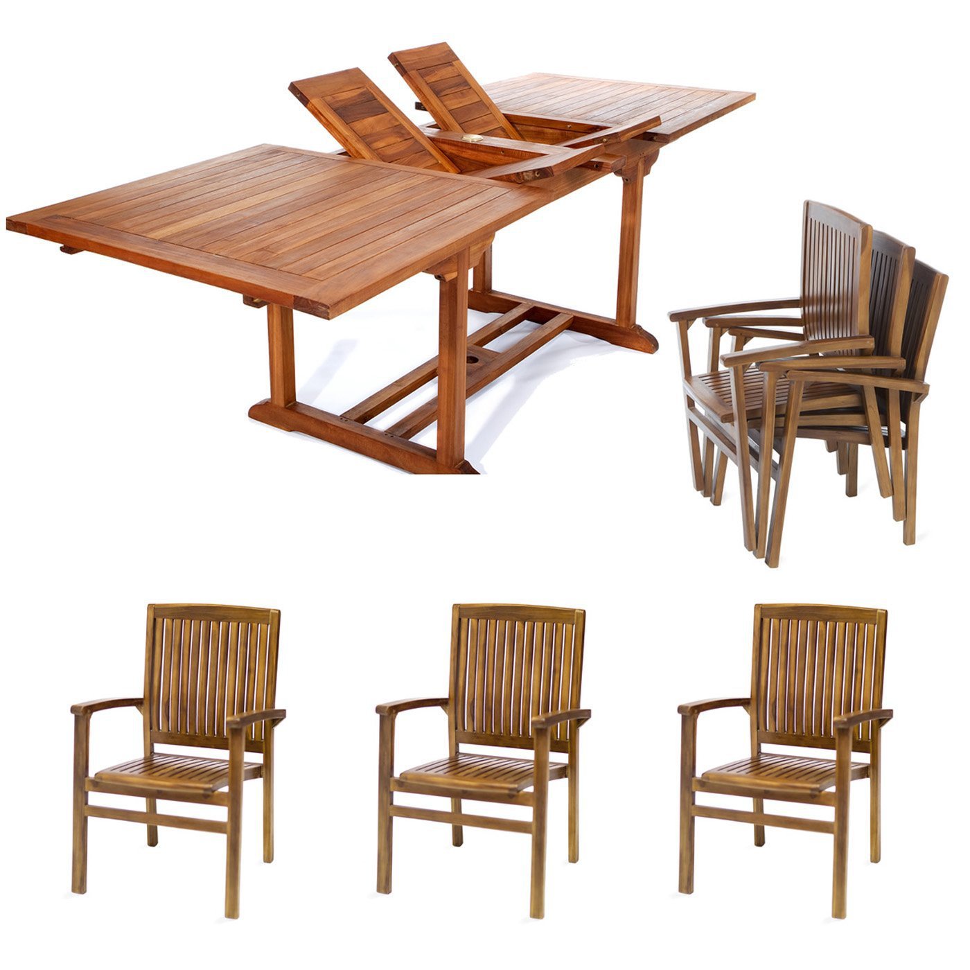 Premium 7-Piece Rectangle Teak & Cedar Stacking Set - Durable Outdoor Patio Furniture for Garden, Poolside, and Backyard Relaxation