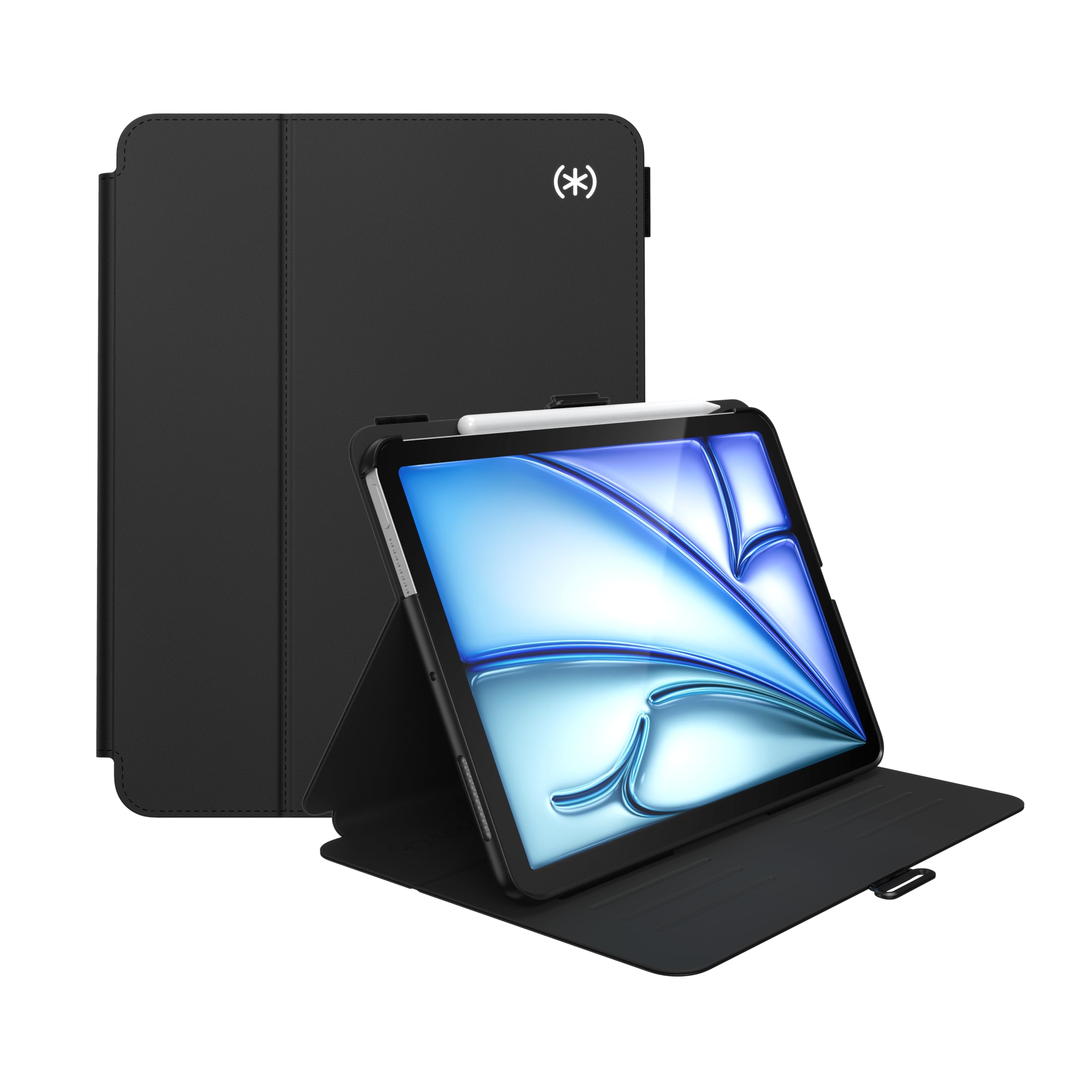 Speck iPad Air 11 Case (2024/2022/2020, 6th/5th/4th Gen) - Slim Protective Cover with Pencil Holder, Drop & Camera Protection, Multi-Angle Stand - Black/Black/White | Perfect for Work, Travel & Everyday Use