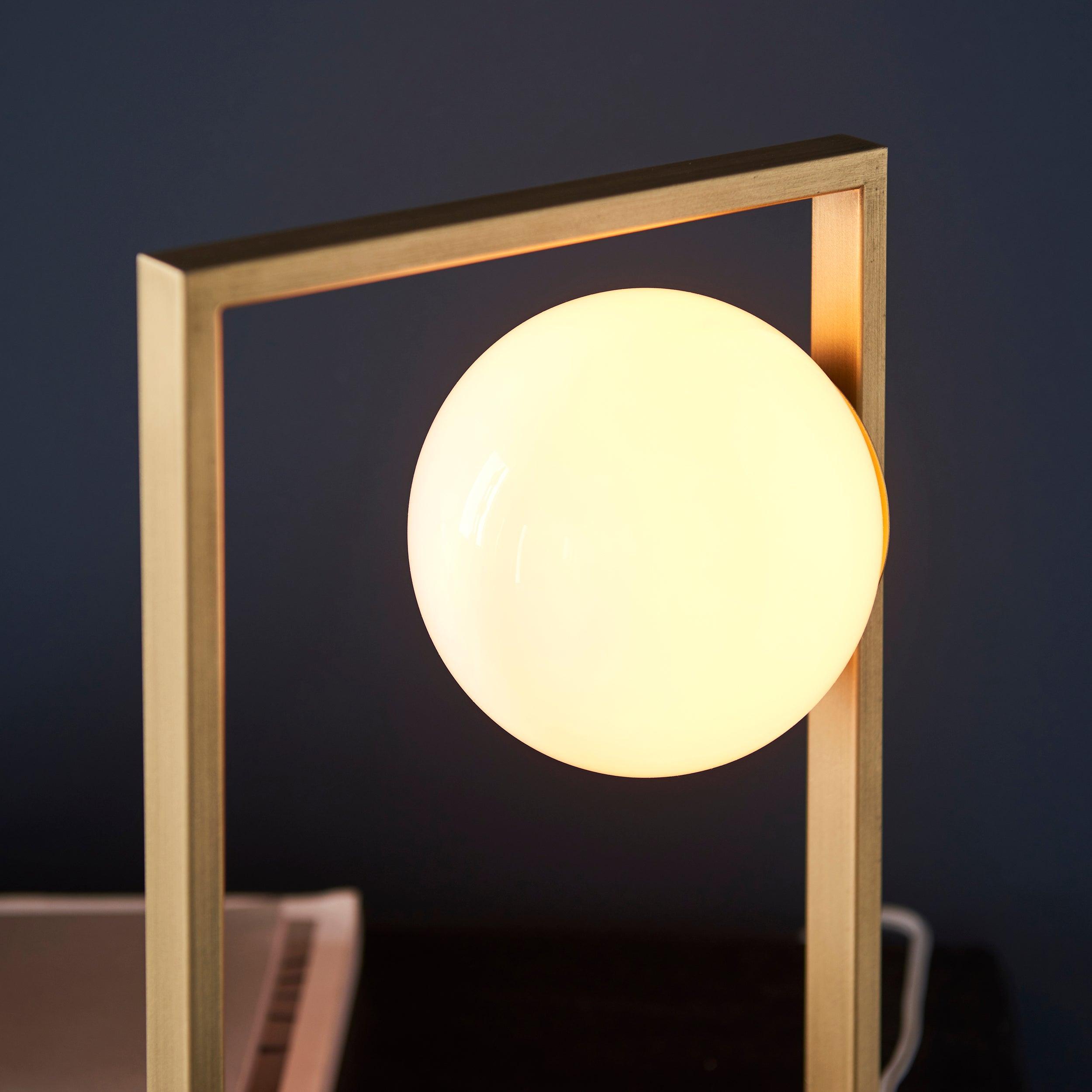 Modern Geometric Table Lamp with Opal Glass Shade - Gold Finish for Bedroom, Living Room & Office Decor