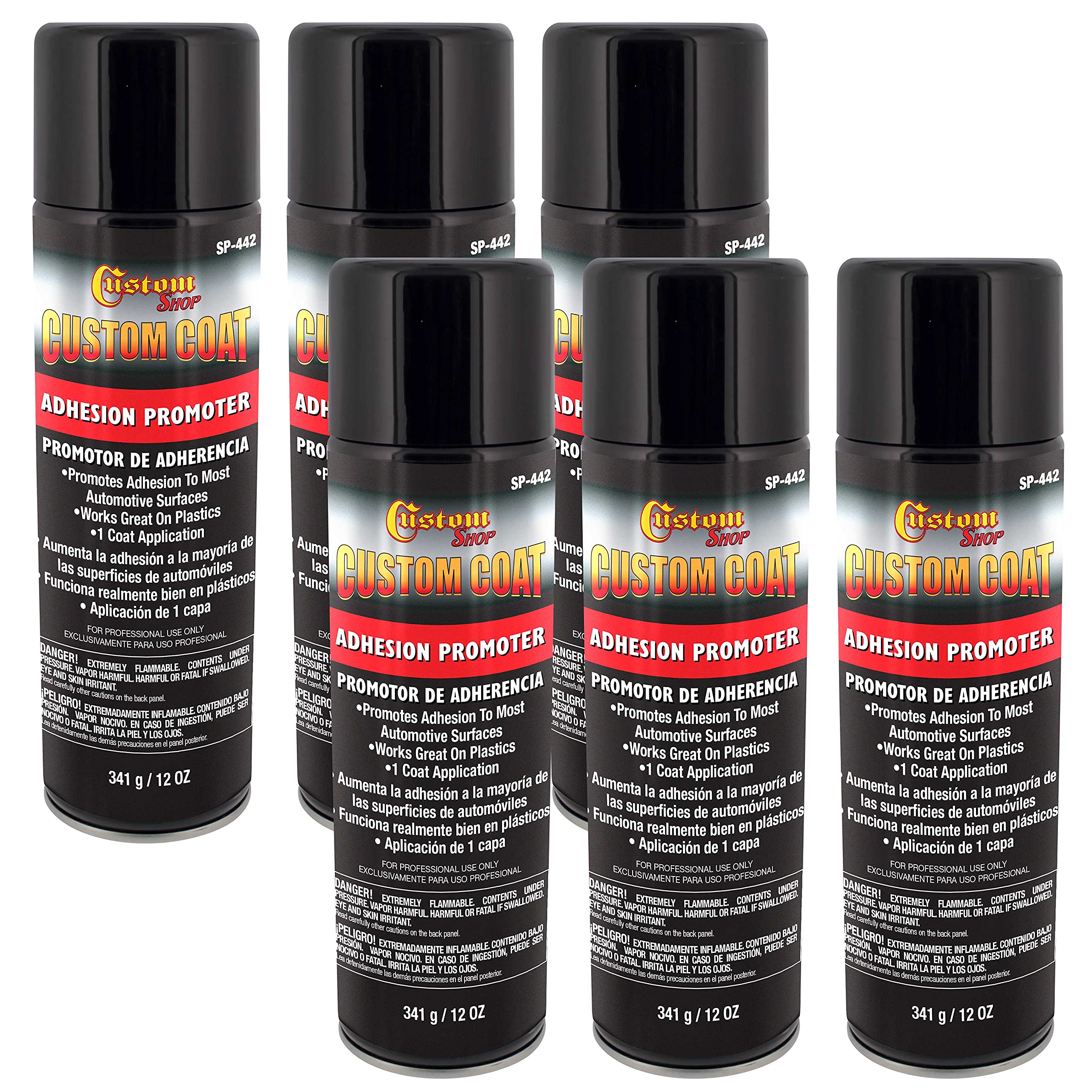 Custom Coat Adhesion Promoter - 12oz Spray Can (6-Pack) - Bonds to Hard-to-Sand Surfaces, Prep for Truck Bed Liners & Automotive Coatings - Perfect for DIY Auto Repair & Professional Body Shops