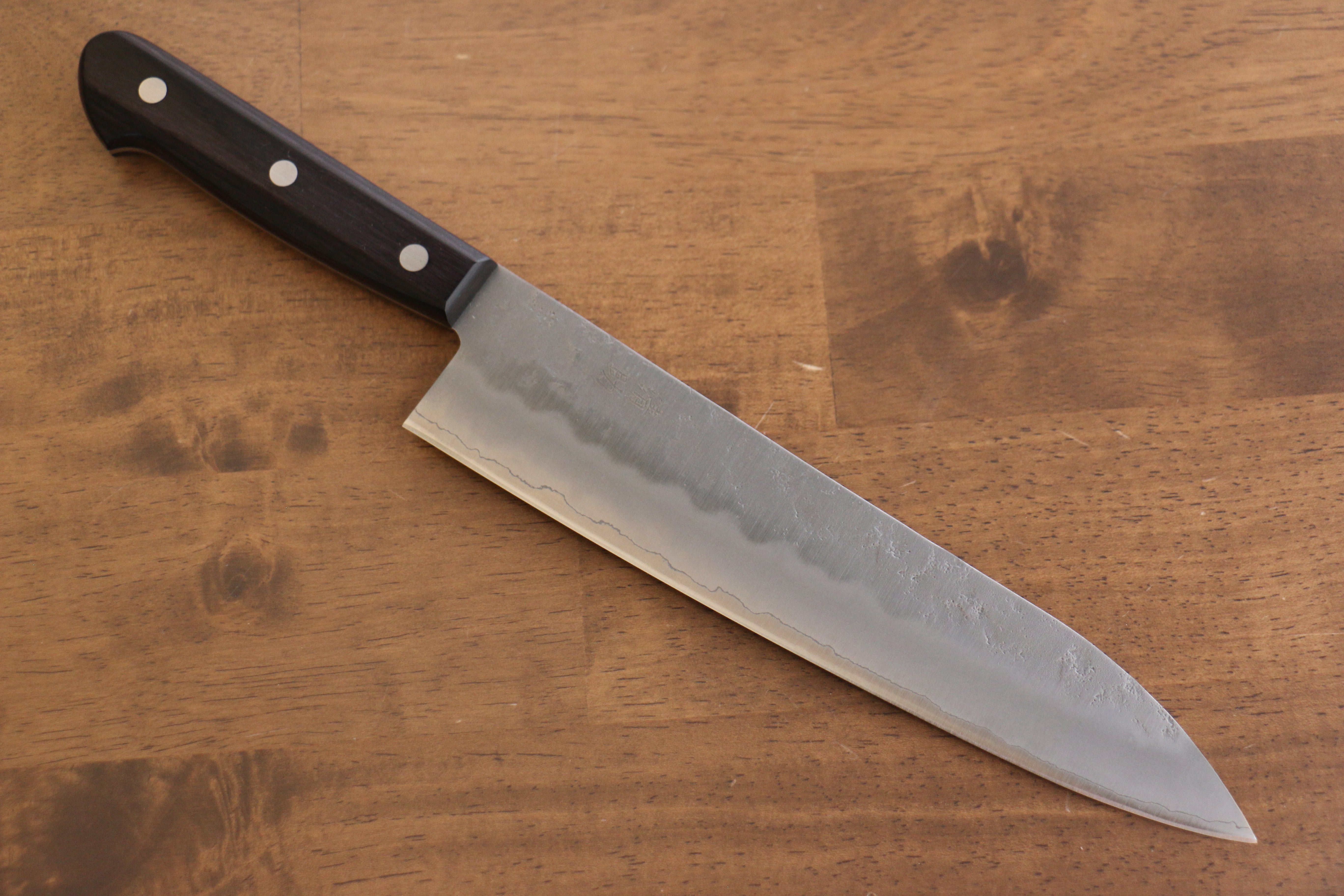 Premium Seisuke Budou Silver Steel No.3 Nashiji Gyuto 210mm Japanese Chef Knife with Purple Pakkawood Handle - Perfect for Sushi, Meat Cutting & Professional Kitchen Use