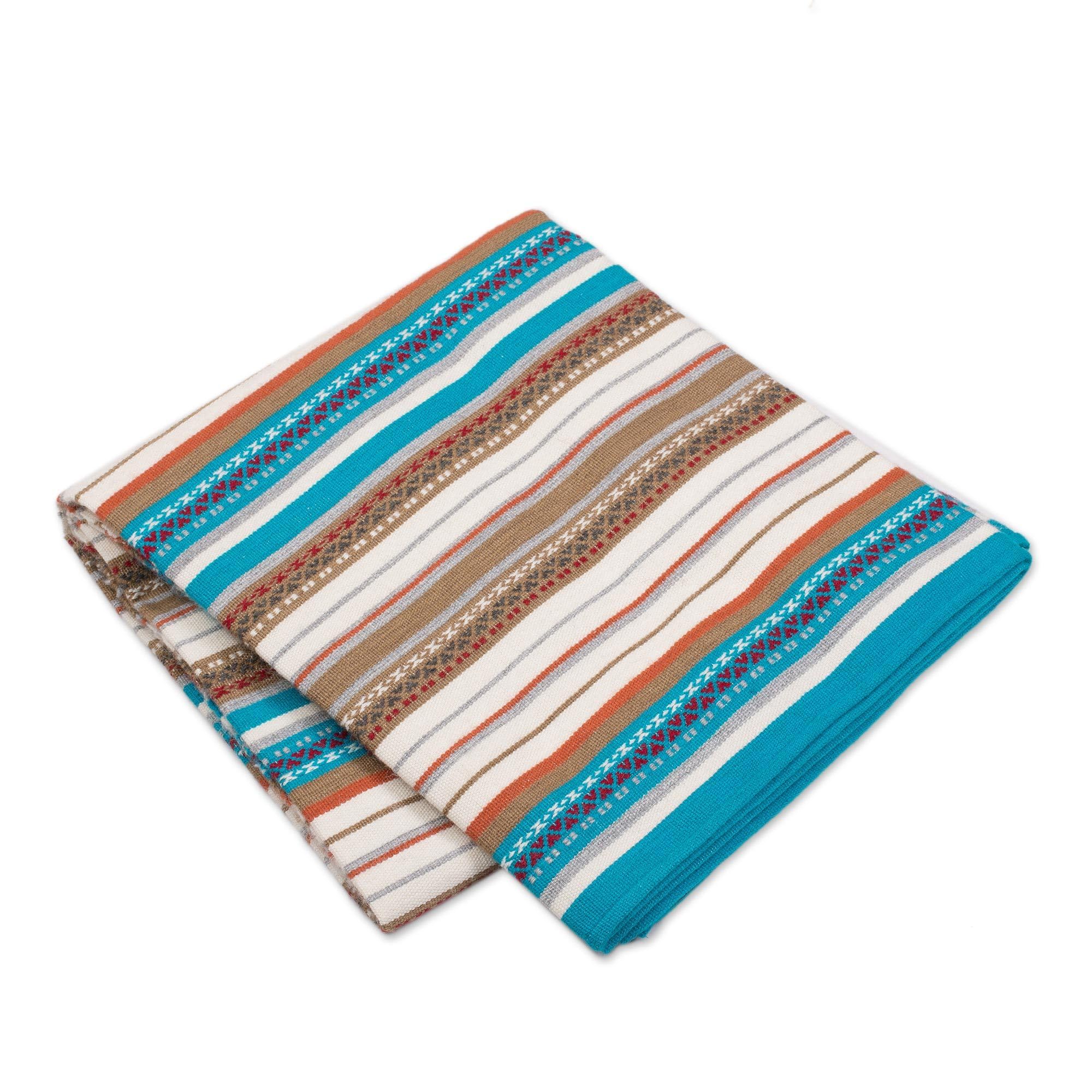 Handwoven Alpaca Blend Throw Blanket from Peru - Multicolor Striped Pattern (49