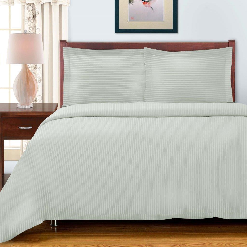 Luxury Egyptian Cotton 600 Thread Count Duvet Cover Set - Queen Size, Striped Design for Bedroom Decor | Soft & Breathable Bedding Set for Hotels, Guest Rooms & Master Bedrooms
