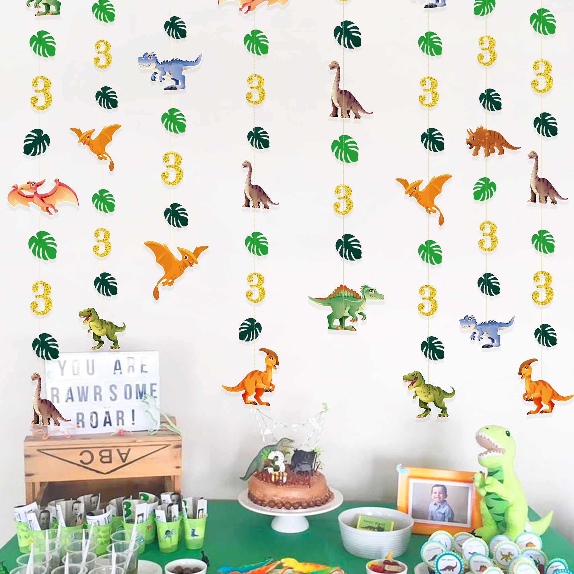 52Ft Dinosaur Themed 3rd Birthday Party Decorations Set - Dino Banner, Garland, Streamers & Backdrop for Boys Kids Jurassic World Party Supplies | Perfect for Indoor/Outdoor Birthday Celebrations, Baby Showers & Themed Events