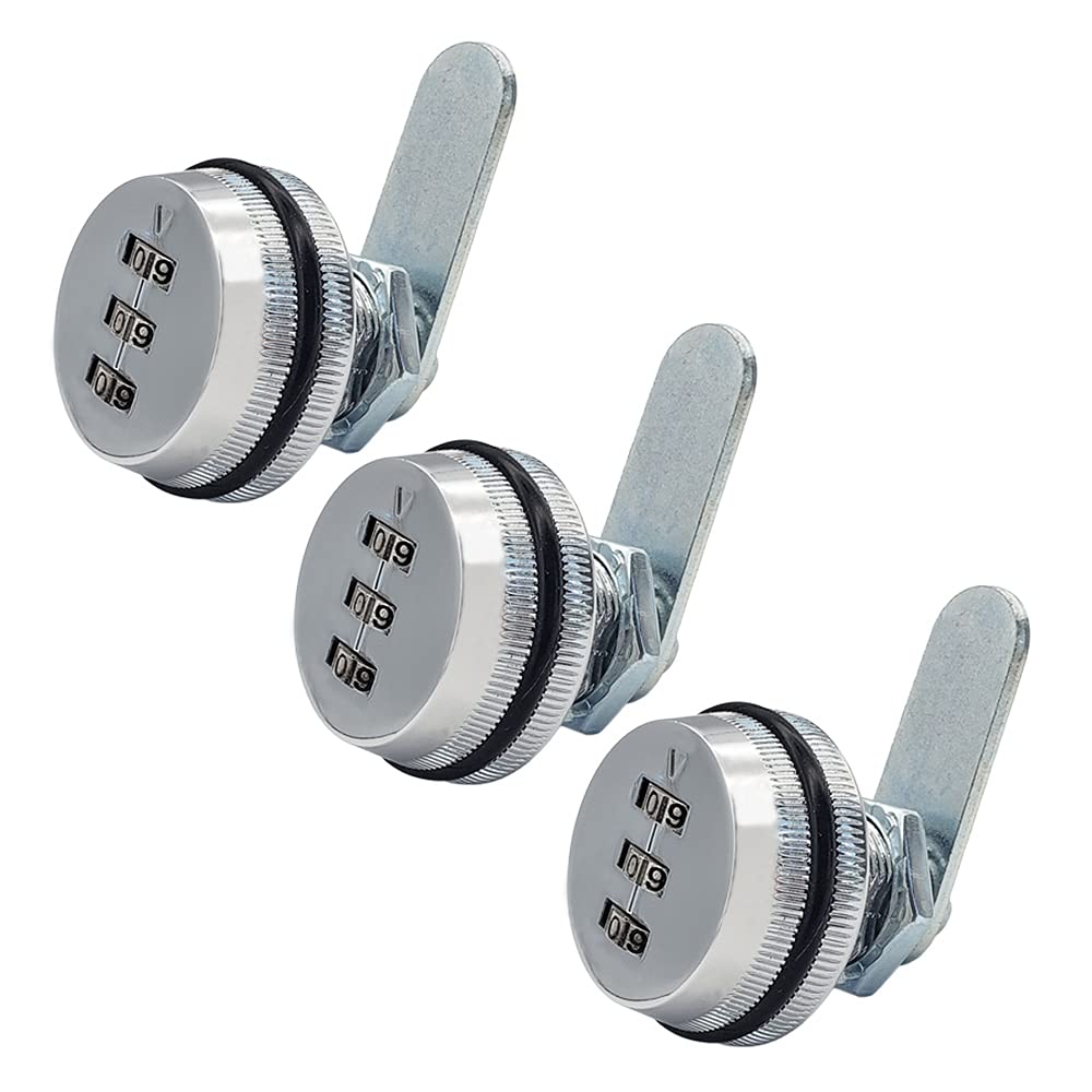 Puyueo 3 Digit Combination Cabinet Lock - Secure Keyless Entry Cam Lock (3 Pack, Chrome, 20mm) for File Cabinets, Mailboxes, Lockers & Storage Boxes