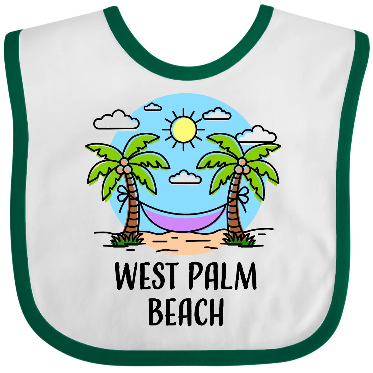 Inktastic Summer Vacation in West Palm Beach Baby Bib - Soft Cotton Drool Bib for Infants & Toddlers - Perfect for Beach Trips, Travel & Outdoor Activities