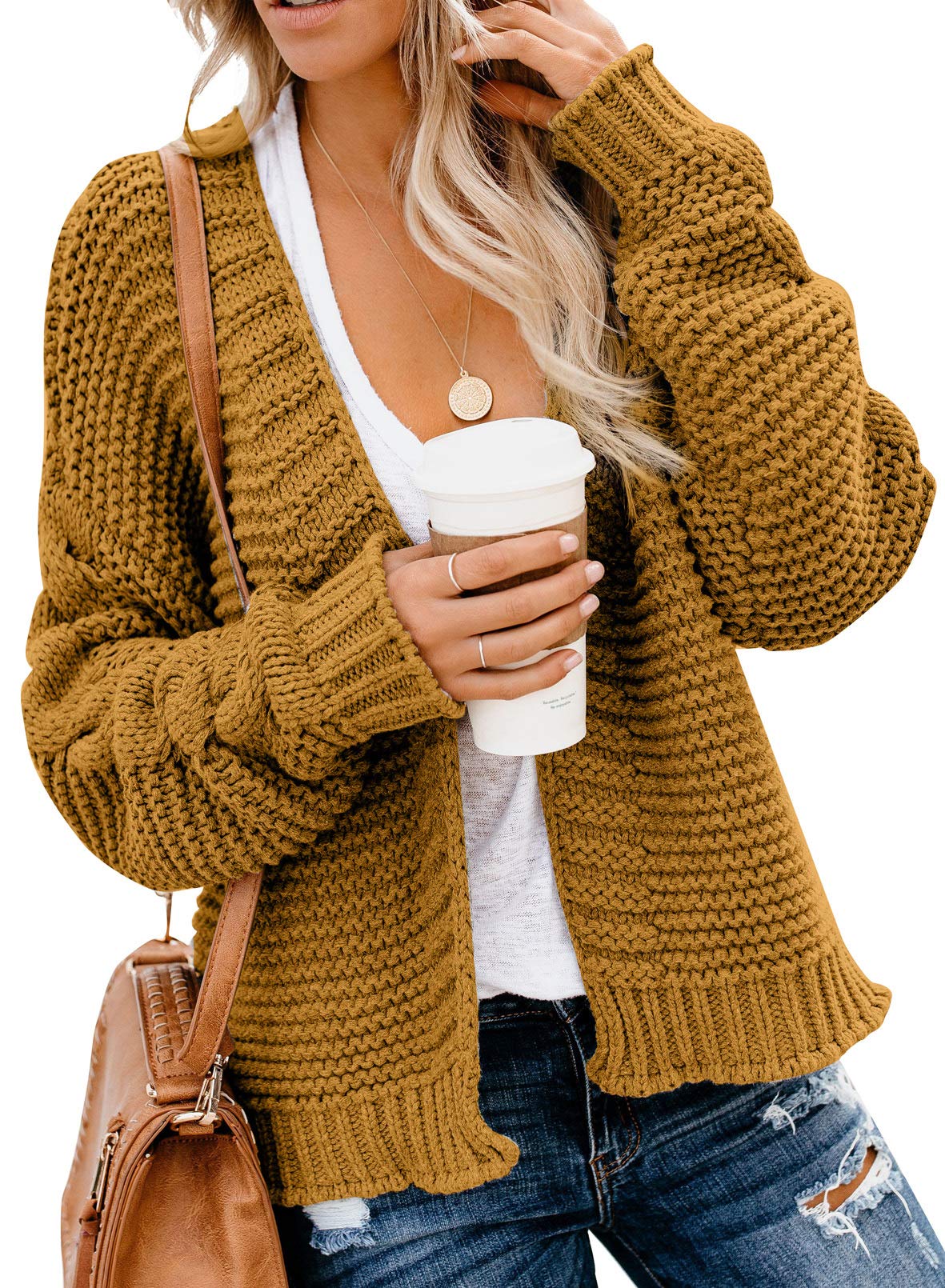 Dokotoo Women's Open Front Long Sleeve Chunky Knit Cardigan Sweater - Loose Fit Casual Coat for Fall & Winter - Perfect for Office, Travel and Cozy Home Wear