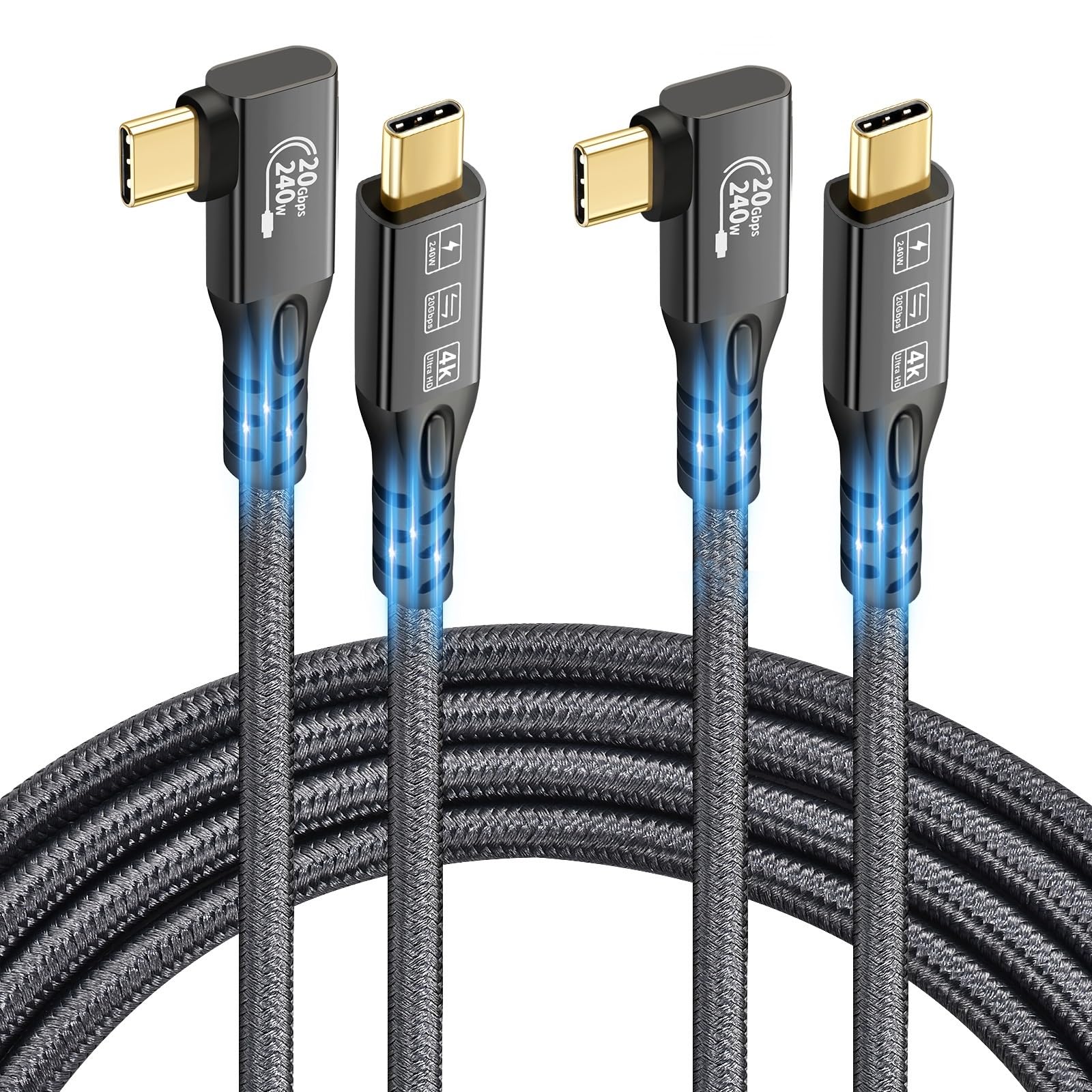 20Gbps USB C 3.2 Gen 2x2 Cable - 90 Degree Right Angle 4K@60Hz UHD Video, 240W PD3.1 Fast Charging Cord with E-Marker - Compatible with Thunderbolt 3/4, iPhone 15 Pro, MacBook (0.5M) - Perfect for Gaming, VR Headsets & High-Speed Data Transfer