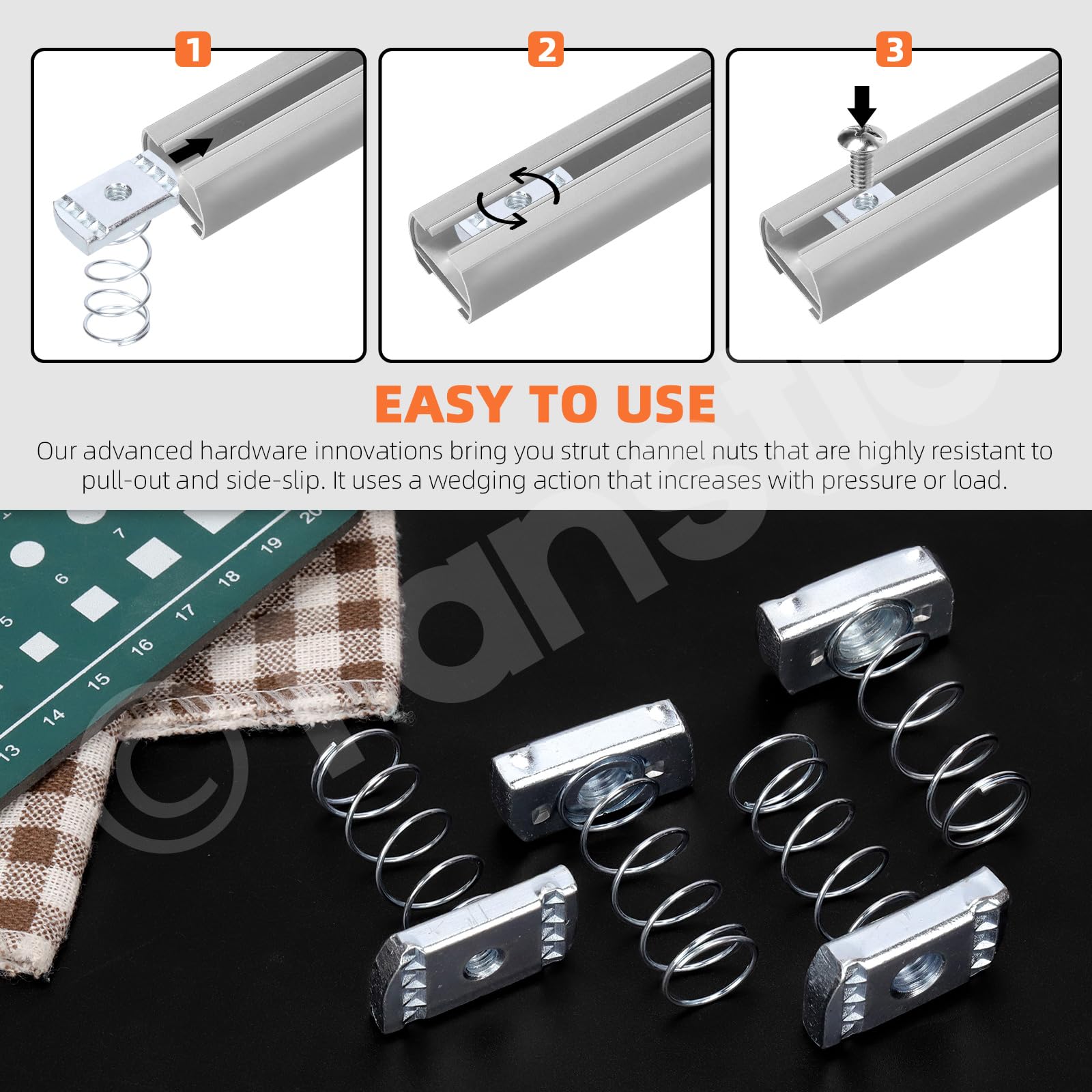 Tanstic 10Pcs 3/8”-8 Strut Channel Nuts - Heavy Duty Spring Nuts for Metal Framing, Electrical Conduit & HVAC Installations - Perfect for Construction, Industrial and DIY Projects