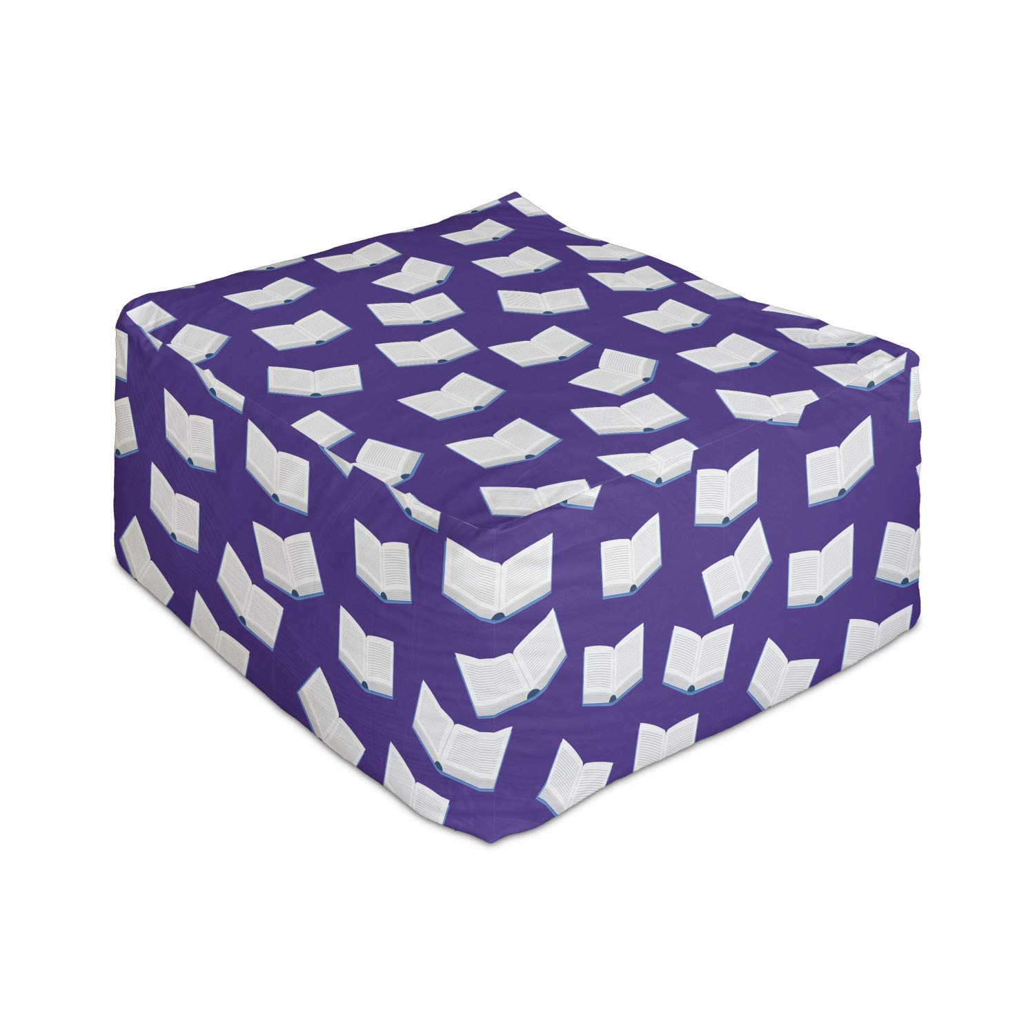 Ambesonne Rectangular Pouf Ottoman - Open Books Design for Library & Reading Enthusiasts - 25