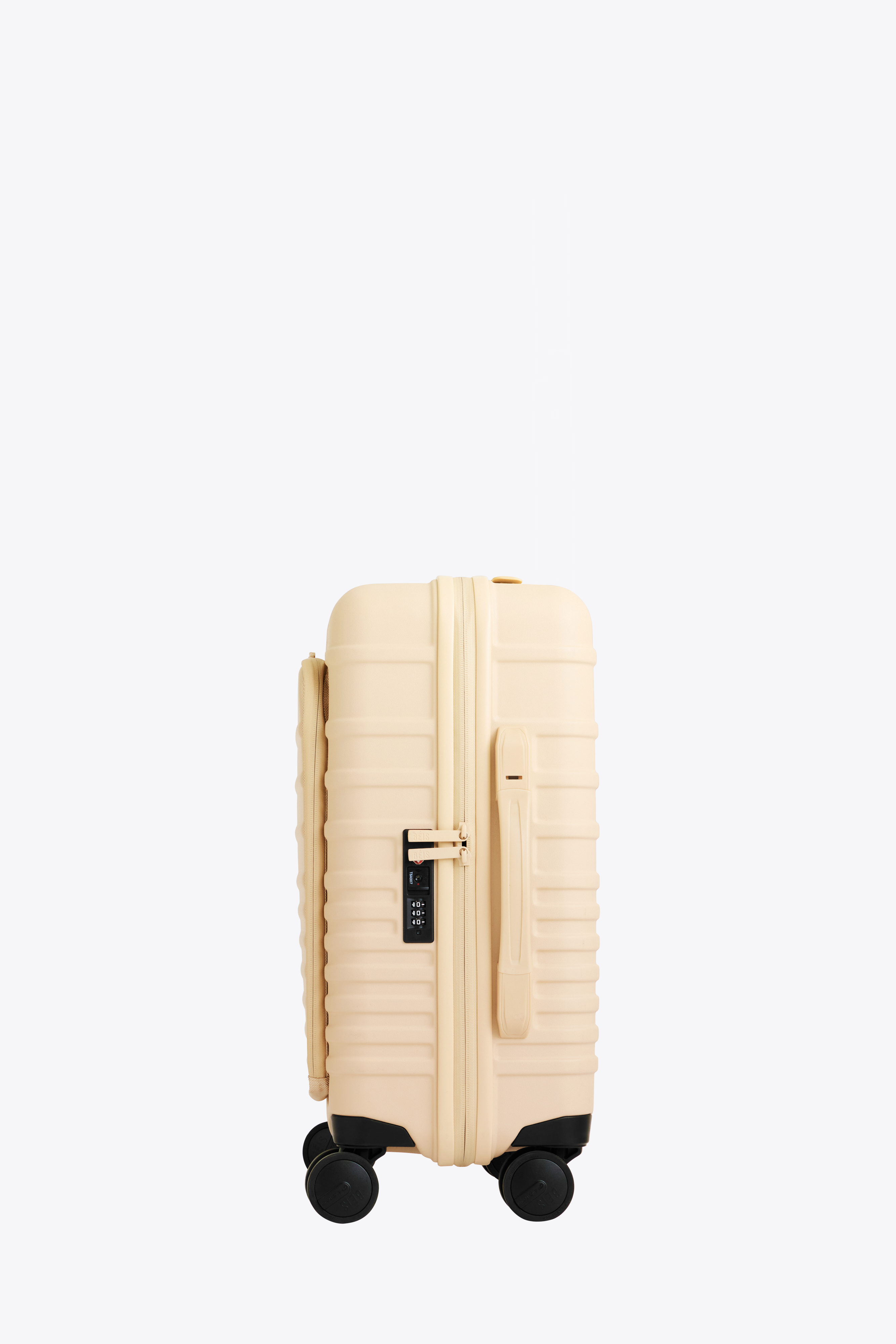 Beige Front Pocket Carry On Roller Luggage - Lightweight Expandable Suitcase for Air Travel with USB Charging Port | Perfect for Business Trips & Weekend Getaways