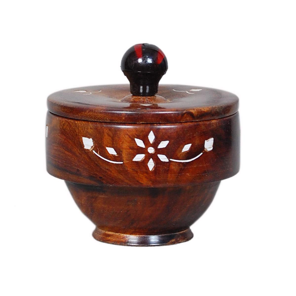 Handmade Sheesham Wood Decorative Bowl with Lid - 4 Inch Multi-Purpose Dry Fruit, Dessert & Salad Serving Bowl - Modern Kitchen & Dining Table Decor - Perfect for Parties, Gifting & Home Organization