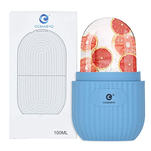 OCEANEVO Silicone Facial Ice Roller for Puffiness Relief - Cooling Massager for Face & Eyes, 11cm x 7cm, Blue - Perfect for Morning Skincare & Post-Workout Recovery