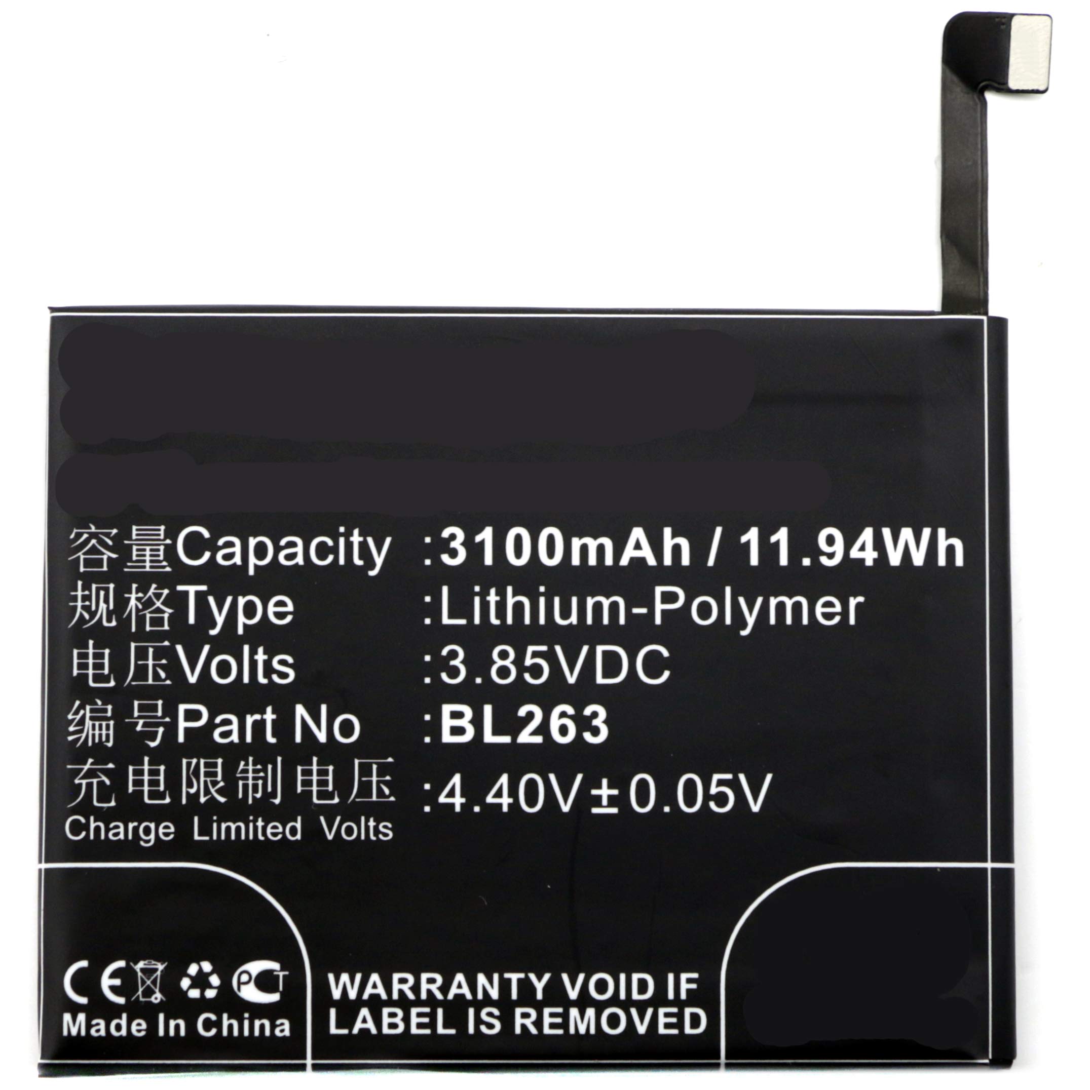 Synergy Digital High Capacity 3100mAh Li-Polymer Battery for ZUK BL263 Cell Phone | Replacement Battery Compatible with Lenovo BL263 | Perfect for Extended Usage, Travel & Emergency Power Backup
