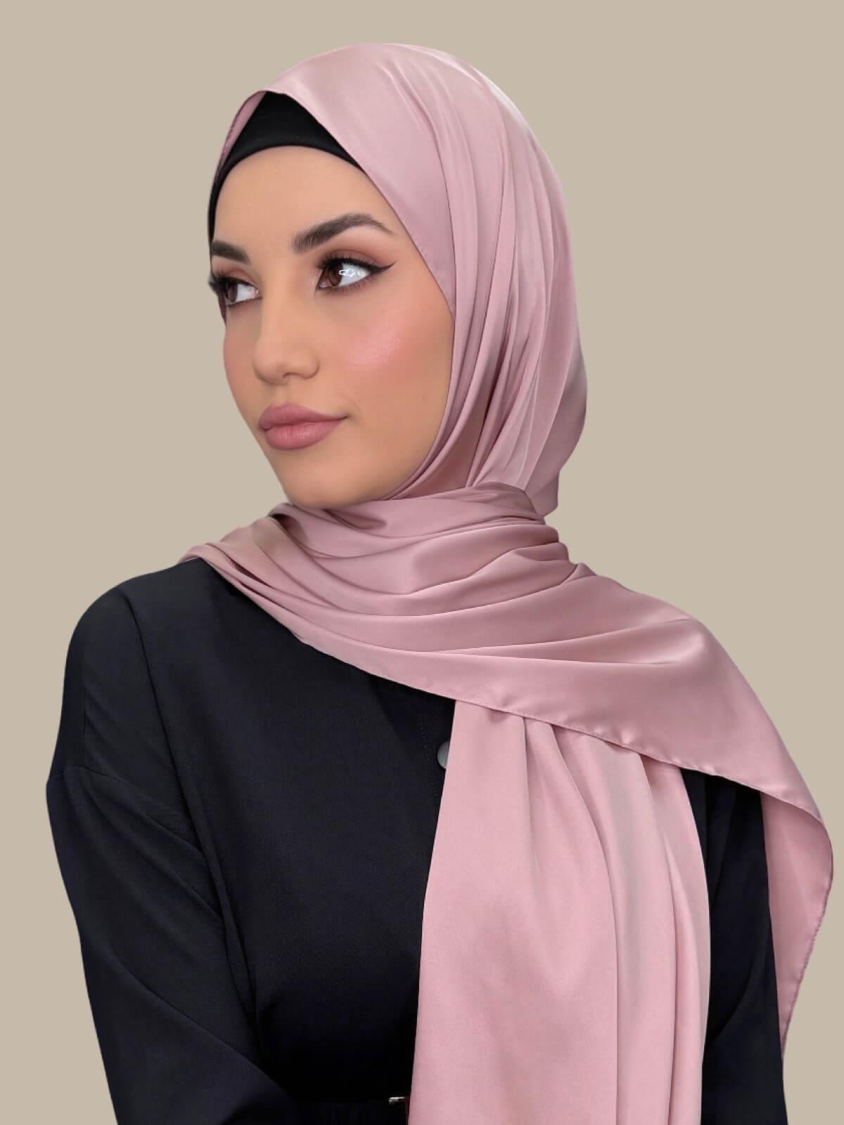 Luxury Satin Hijab Scarf - Soft & Breathable Truffle Rose for Women - Perfect for Daily Wear, Prayer, and Special Occasions