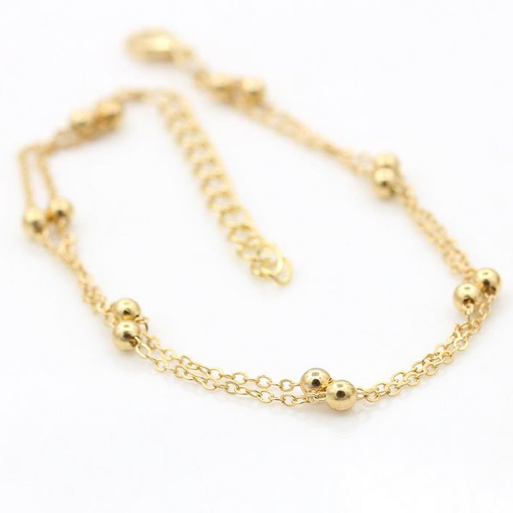 Stylish Double Chain Beaded Anklet for Women & Girls - Summer Fashion Foot Jewelry, Durable Ankle Bracelet for Beach, Party & Everyday Wear