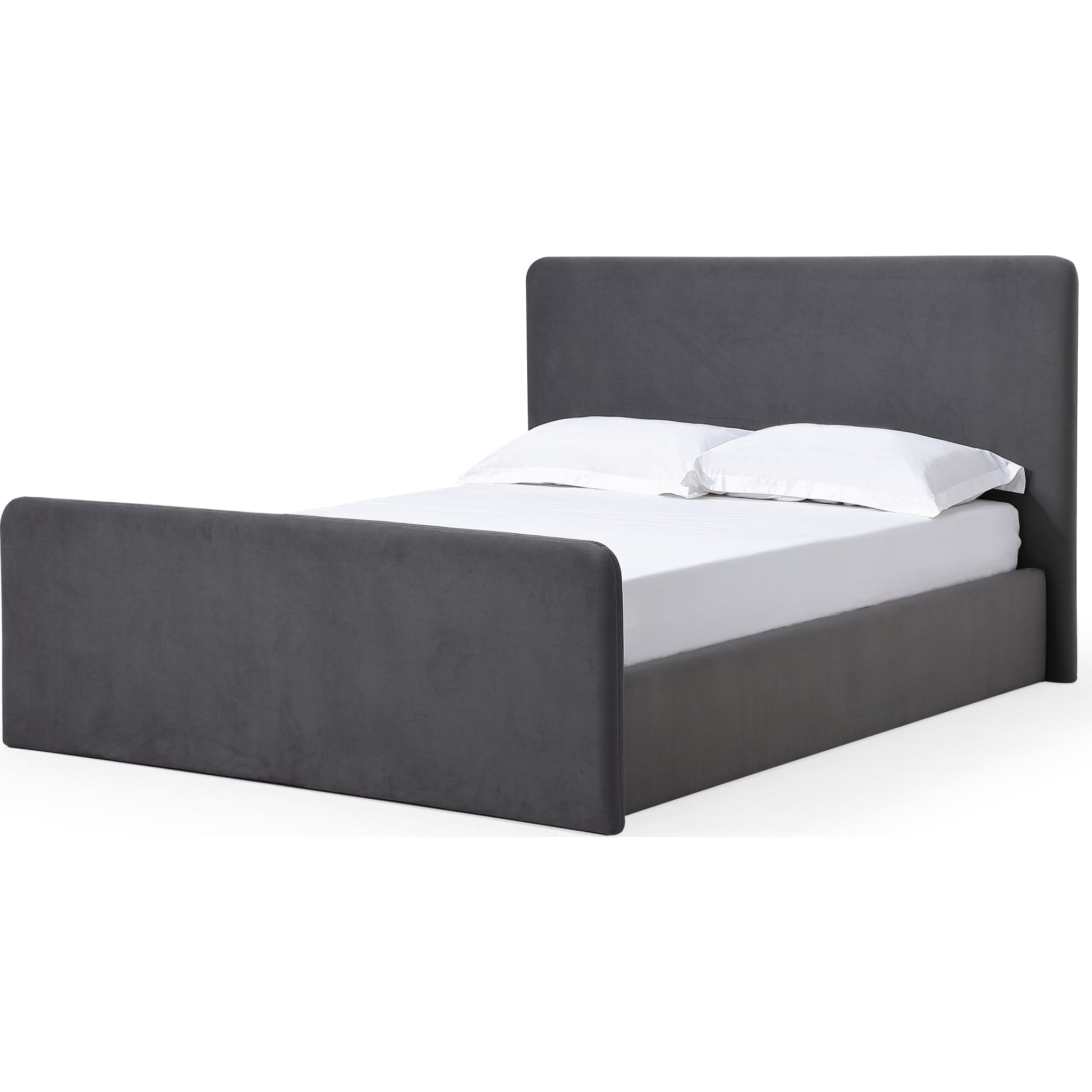 Elora Fully Upholstered Platform Bed Frame - Queen Size Charcoal Velvet Fabric with Wooden Slat Support | Modern Bedroom Furniture for Master Suite, Guest Room & Apartment