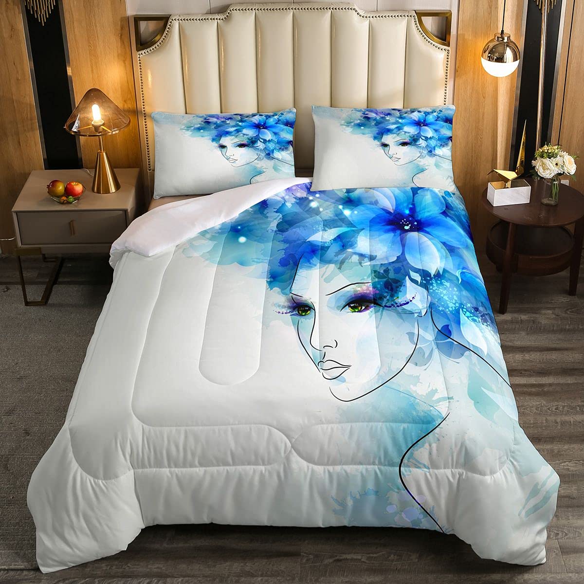 Feelyou Natural Floral Comforter Set - Queen Size Breathable Duvet Cover with Pillowcases | Blue Bedding for Women, Kids, Boys & Girls | Perfect for Teens Room Decor & Cozy Bedroom Makeover