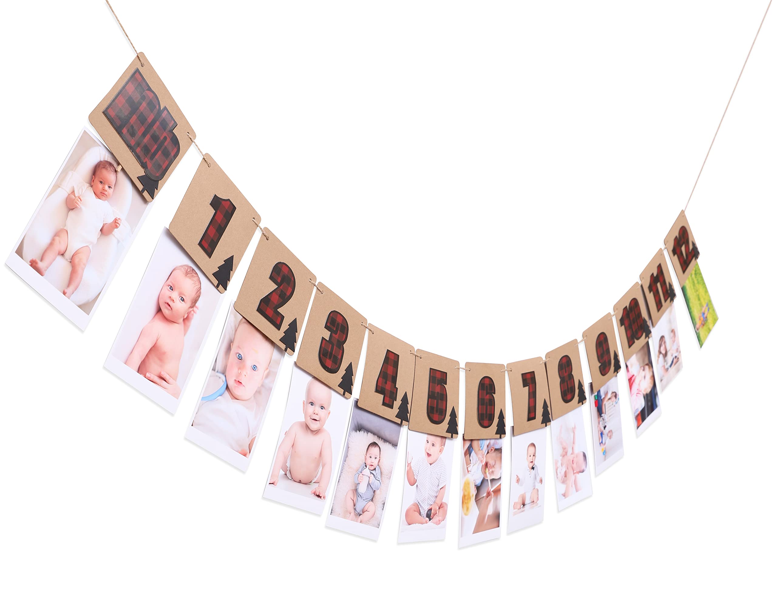 Lumberjack 1st Birthday Photo Banner - Woodland Theme 12 Month Milestone Decor for Baby's First Birthday Party, Cake Smash, Photo Props & Nursery Wall Decor