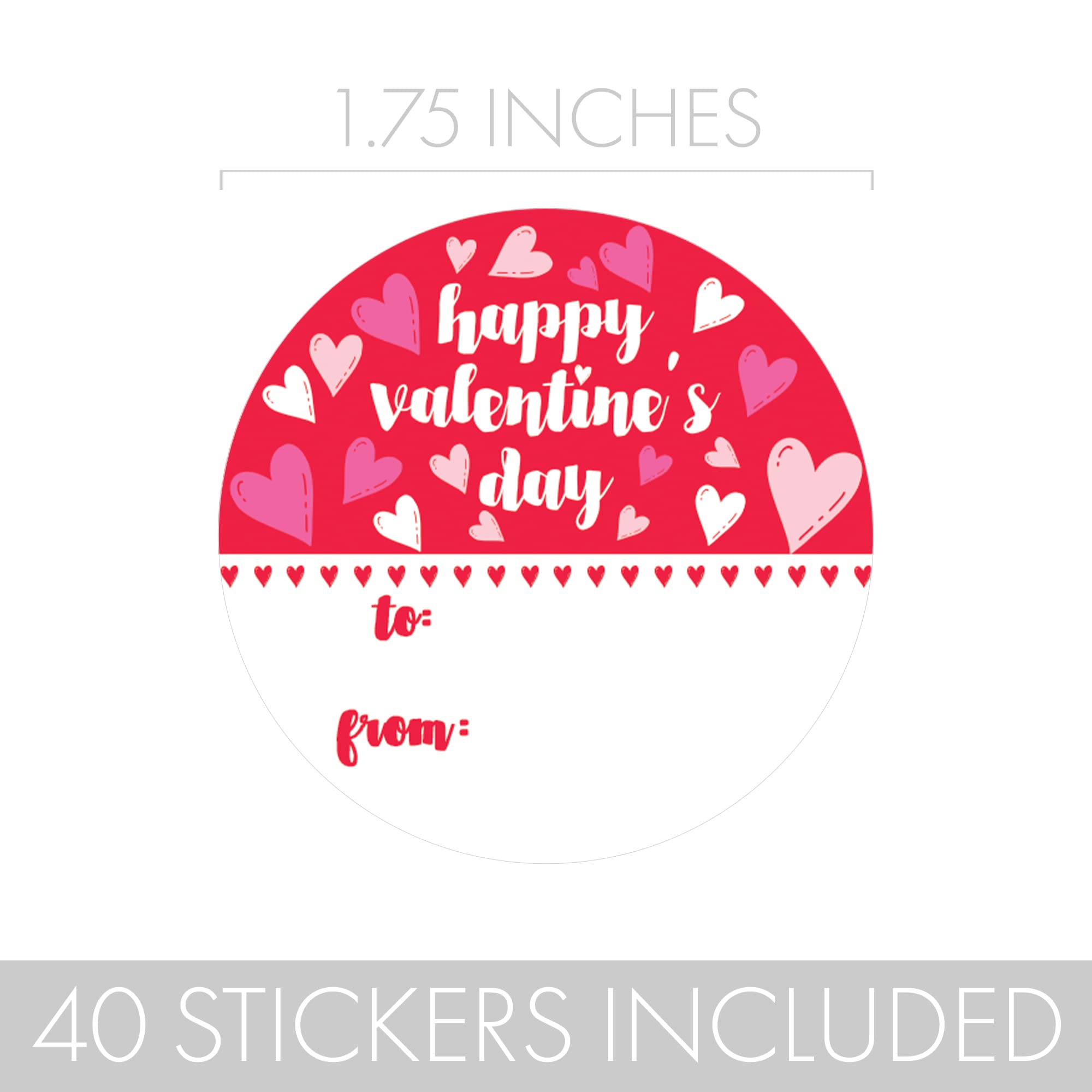 Valentine's Day Stickers for Kids - 40 Pack Red Heart Love Labels with 