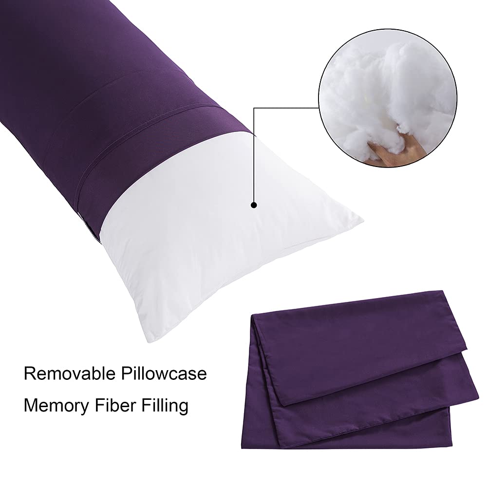 ELNIDO QUEEN Body Pillow with Pillowcase - 20x54 Inches Soft Long Bed Pillow for Adults - Breathable Full Body Pillow Insert for Sleeping, Back Pain Relief & Pregnancy Support - Purple (Perfect for Side Sleepers & Comfort)