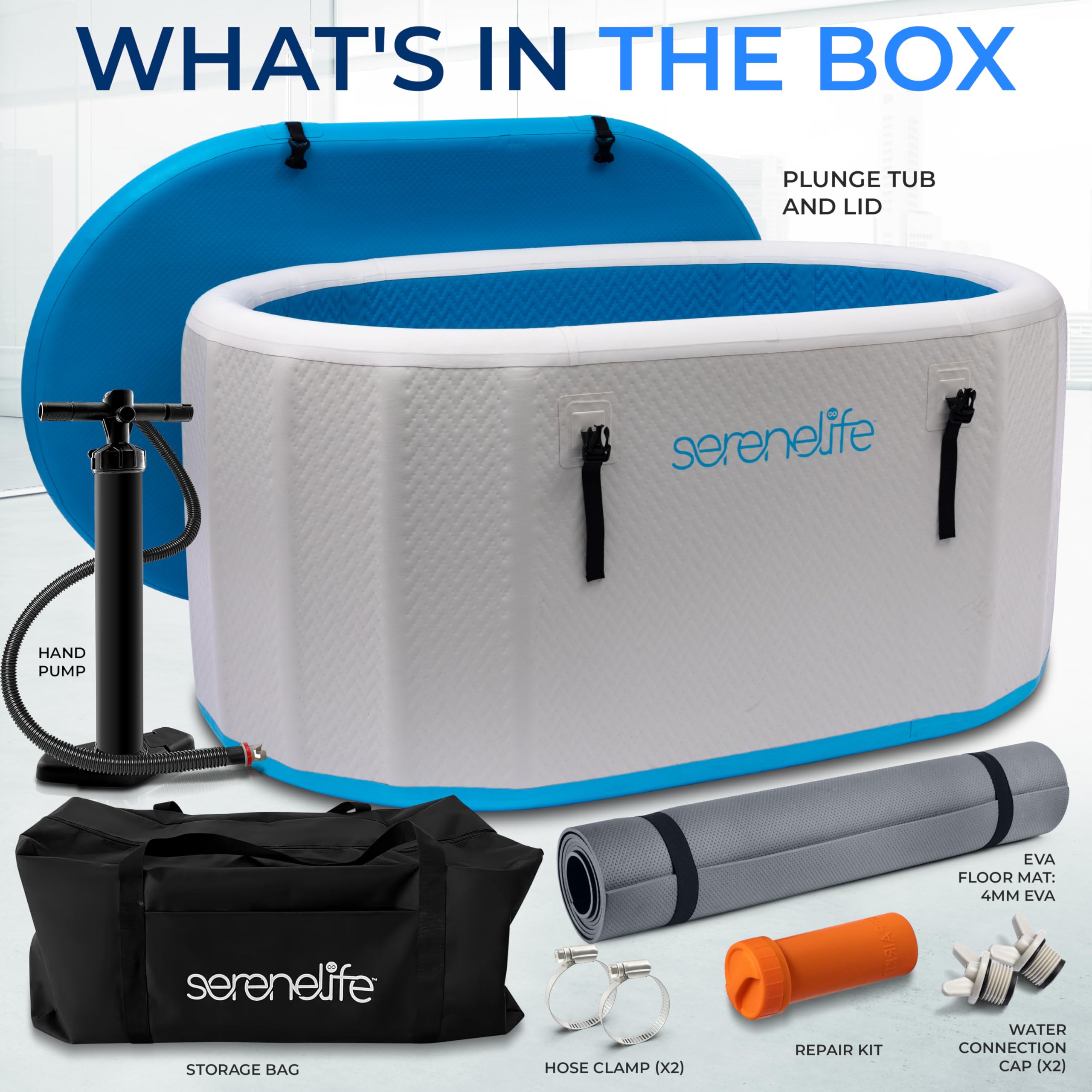 SereneLife Inflatable Cold Plunge Tub - Portable Ice Bath Therapy for Athletes | Heavy Duty Drop Stitch PVC with Double Layer Seals & Lid | Post-Workout Recovery, Muscle Pain Relief & Cryotherapy at Home