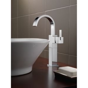 Delta Vero Single Hole Vessel Sink Faucet - Chrome 753LF, Modern Single Handle Bathroom Faucet for Vanity, Powder Room & Guest Bath Sink Installation