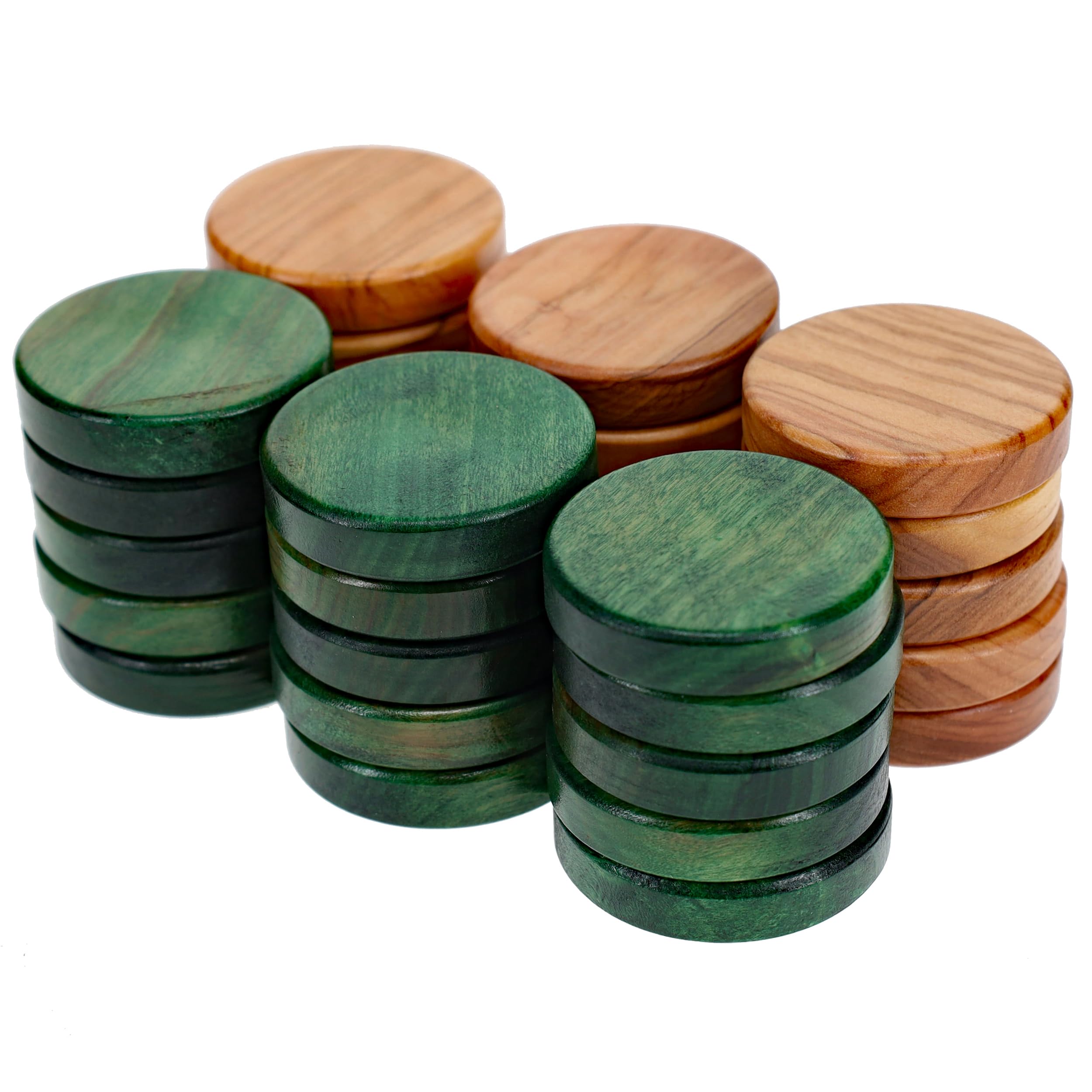 WE Games 1 Inch Olive Wooden Backgammon Pieces in Green & Natural – Premium Quality for Home, Travel, and Game Nights