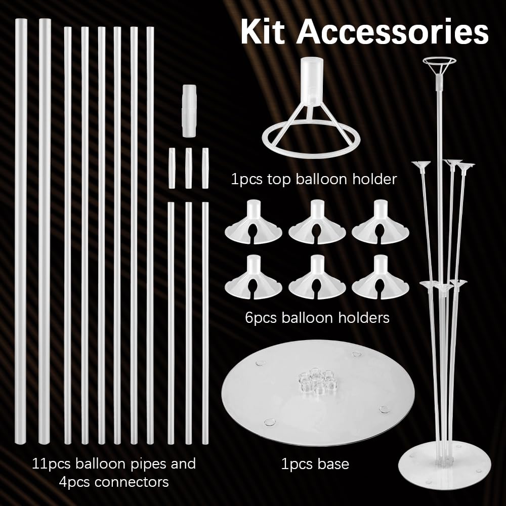 4-Piece Balloon Stand Kit with Base - Balloon Sticks, Arch Stand & Centerpiece Holder for Table & Floor - Perfect for Birthday Party Decorations, Baby Showers & Wedding Events