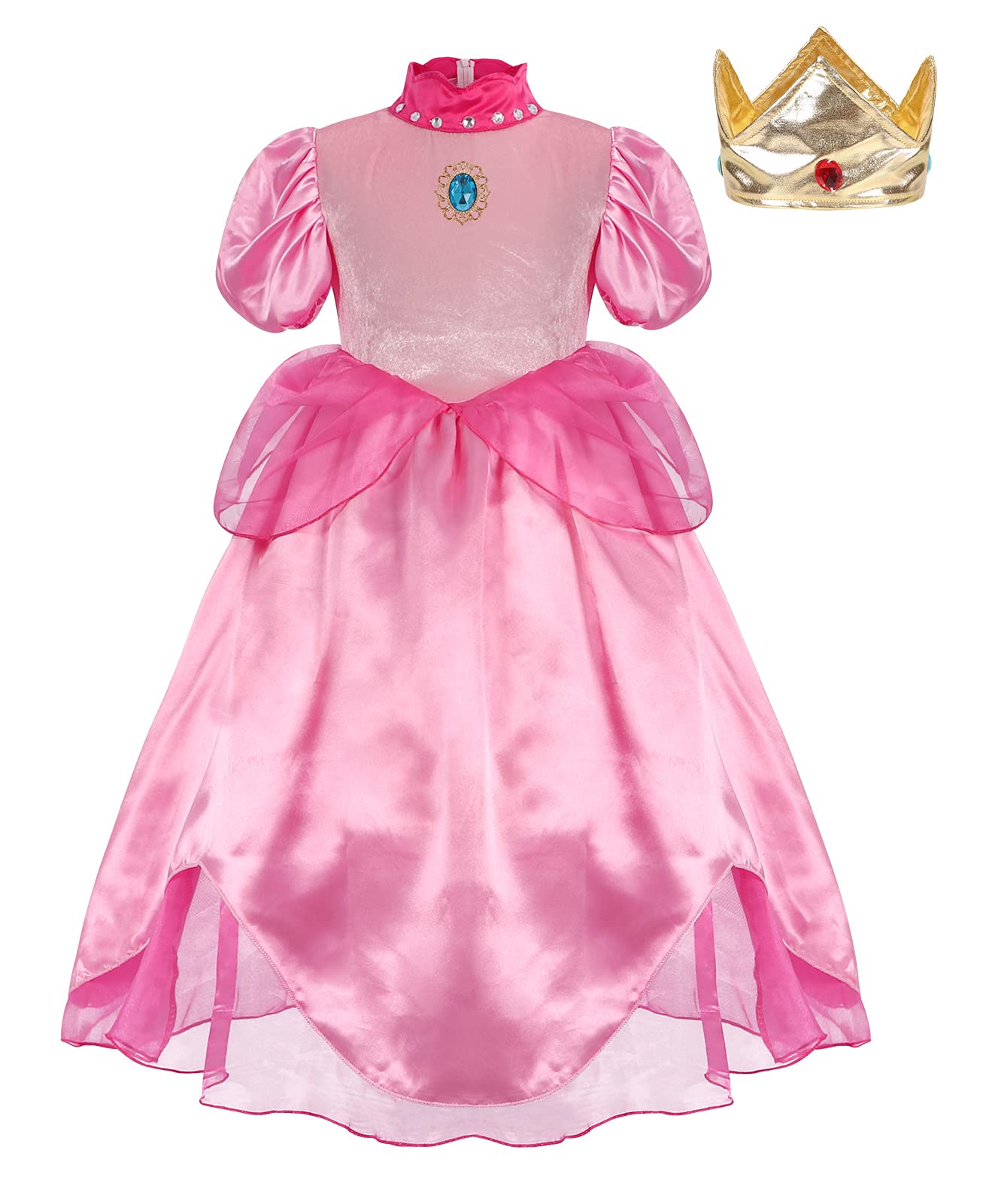 HenzWorld Girls Princess Peach Costume - Toddler Pink Party Dress for Halloween, Cosplay & Dress Up | Perfect for Birthday Parties, Photo Shoots & Fairy Tale Play