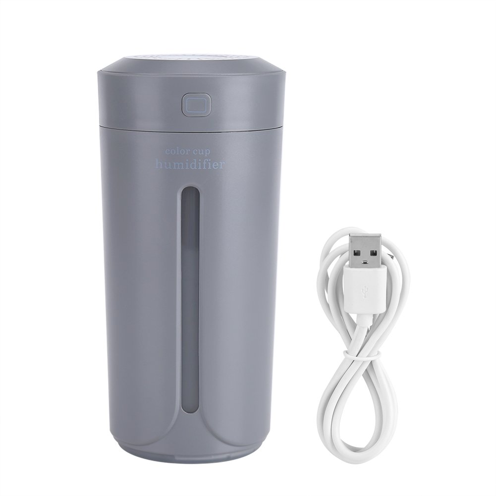 Portable Mini USB Humidifier with LED Light - 230ML Mist Atomizer for Dry Air, Car, Office, Desk, Bedroom & Home Use - Compact Air Purifier (Grey) | Perfect for Travel, Work & Relaxation