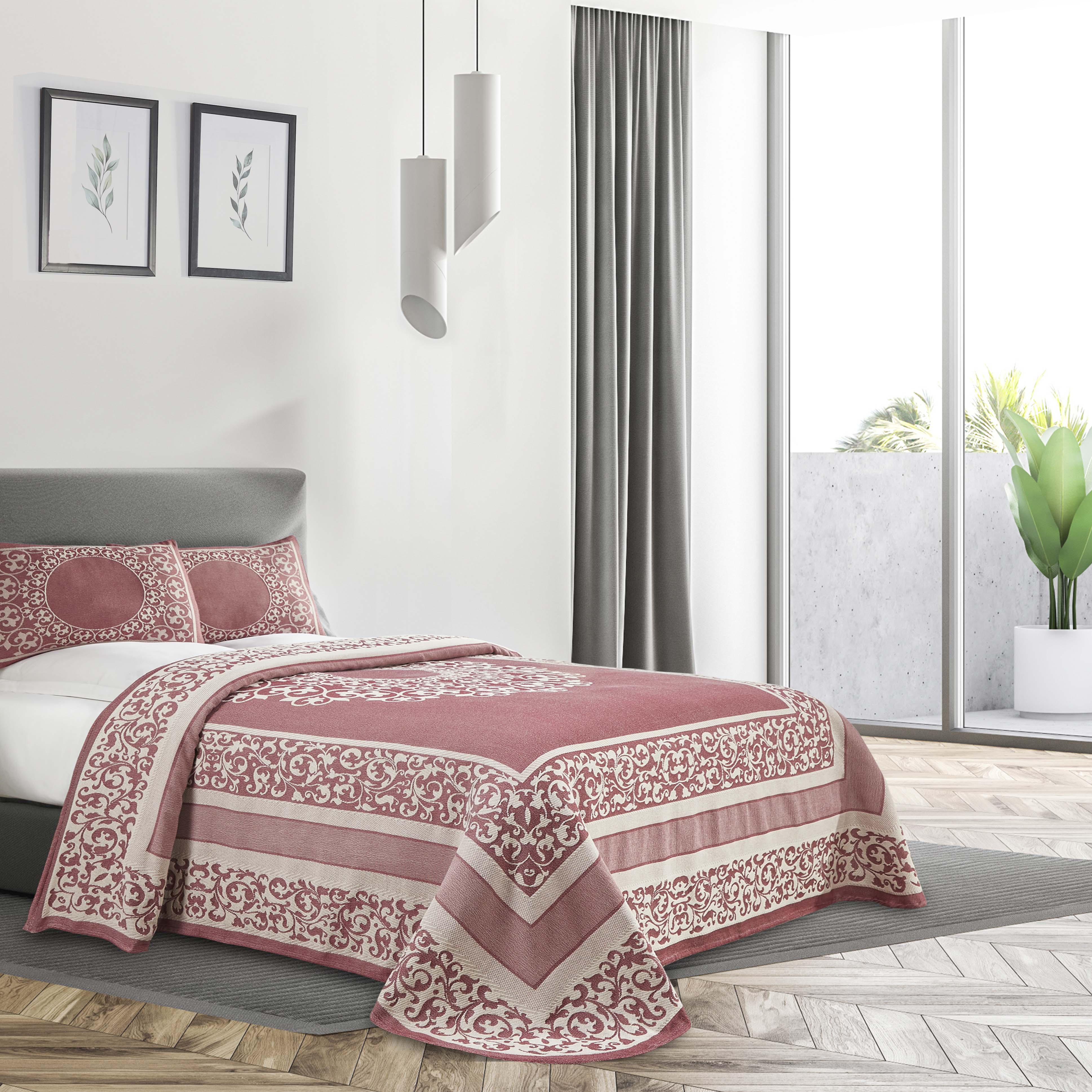 Boho Mandala Cotton Blend Woven Jacquard Bedspread Set - Queen Size, Soft & Breathable, Ethnic Home Decor for Bedroom, Living Room, Dorm or Yoga Studio