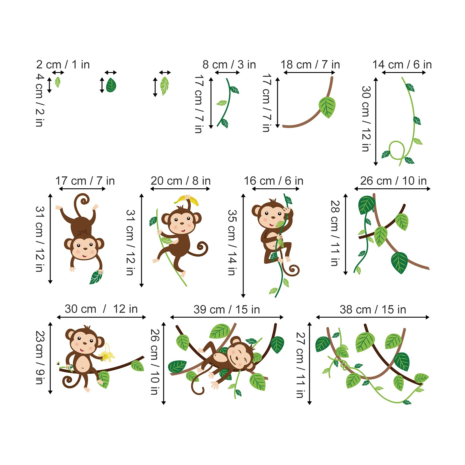 Decalmile Climbing Monkey Wall Decals - Safari Animal Stickers Set for Baby Nursery & Kids Bedroom Decor - Perfect for Jungle Themed Rooms and Playful Wall Art