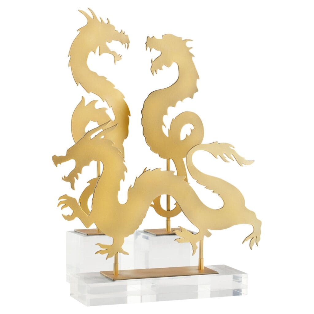Cyan Design 11702 Haku Dragon Statue - Gold Finish Short Figurine for Home Decor, Office Desk, Feng Shui & Gift Giving