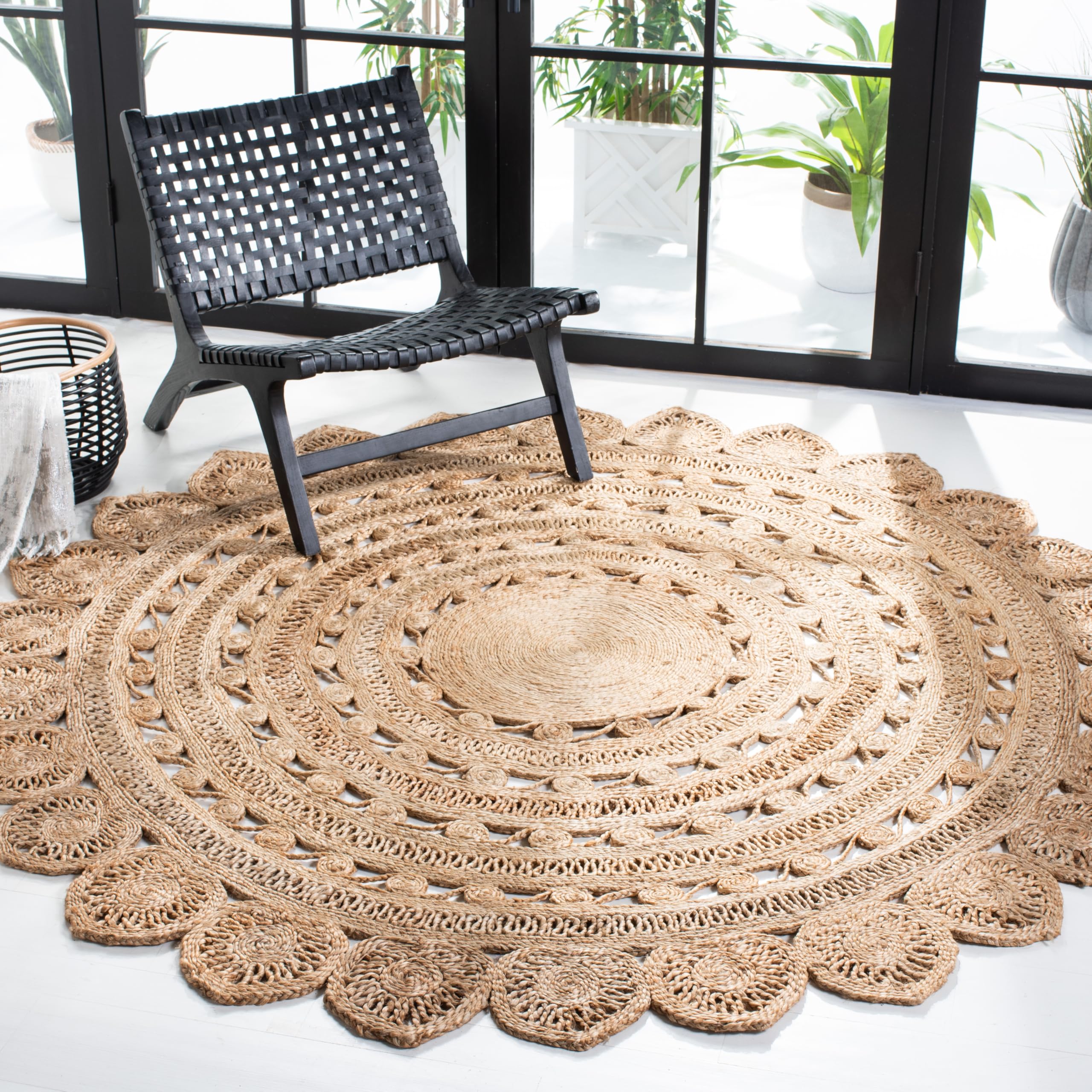 SAFAVIEH Handmade Boho Jute Area Rug 6' Round - Natural Fiber Farmhouse Decor for Living Room, Bedroom & Dining Room