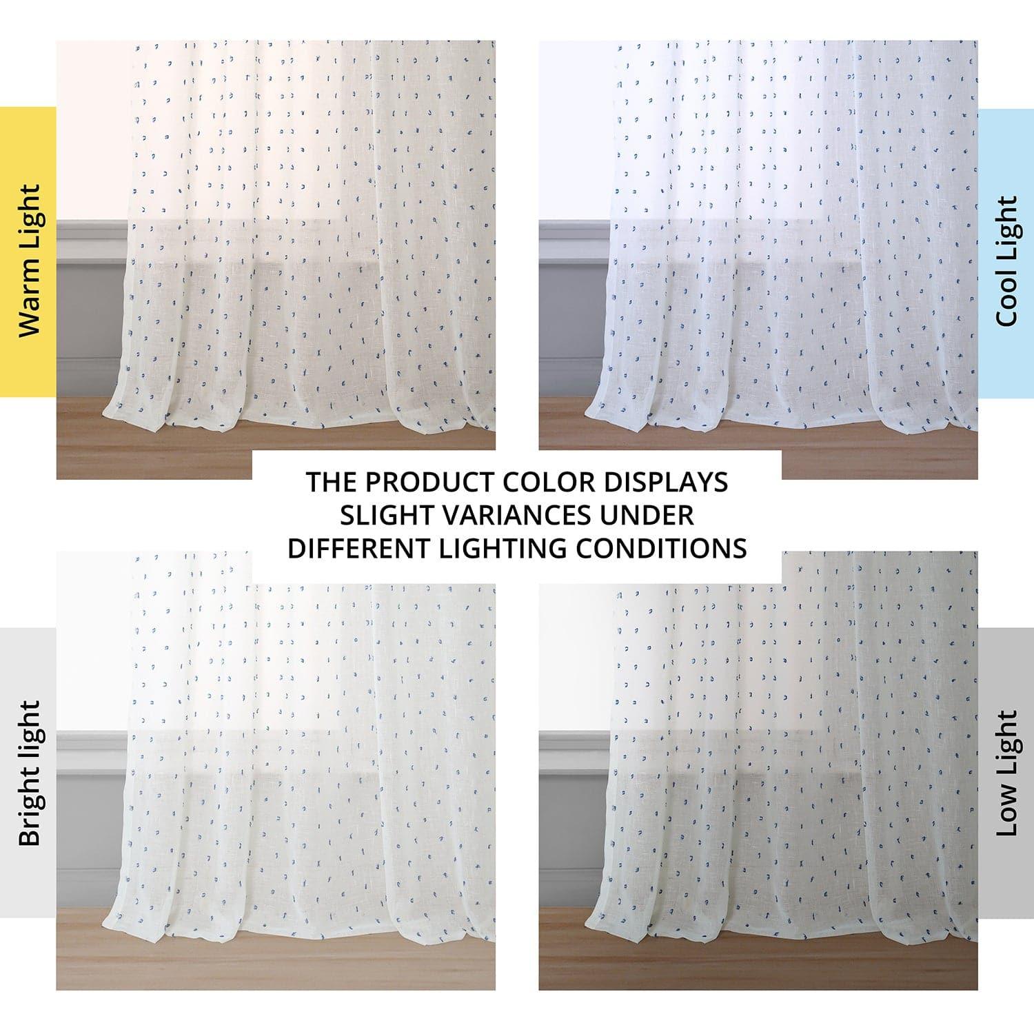 Altair Blue Geometric Pattern Faux Linen Sheer Curtains - Modern Window Treatments for Living Room, Bedroom & Office Decor