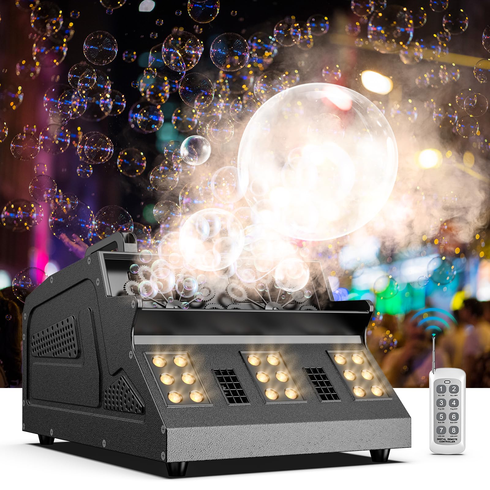 2000W Professional Fog Bubble Machine with 7CH RGB LED Lights - 3-in-1 Fog & Bubble Effect for Parties, Weddings, Halloween - Perfect for Stage Shows, DJ Events, and Nightclubs